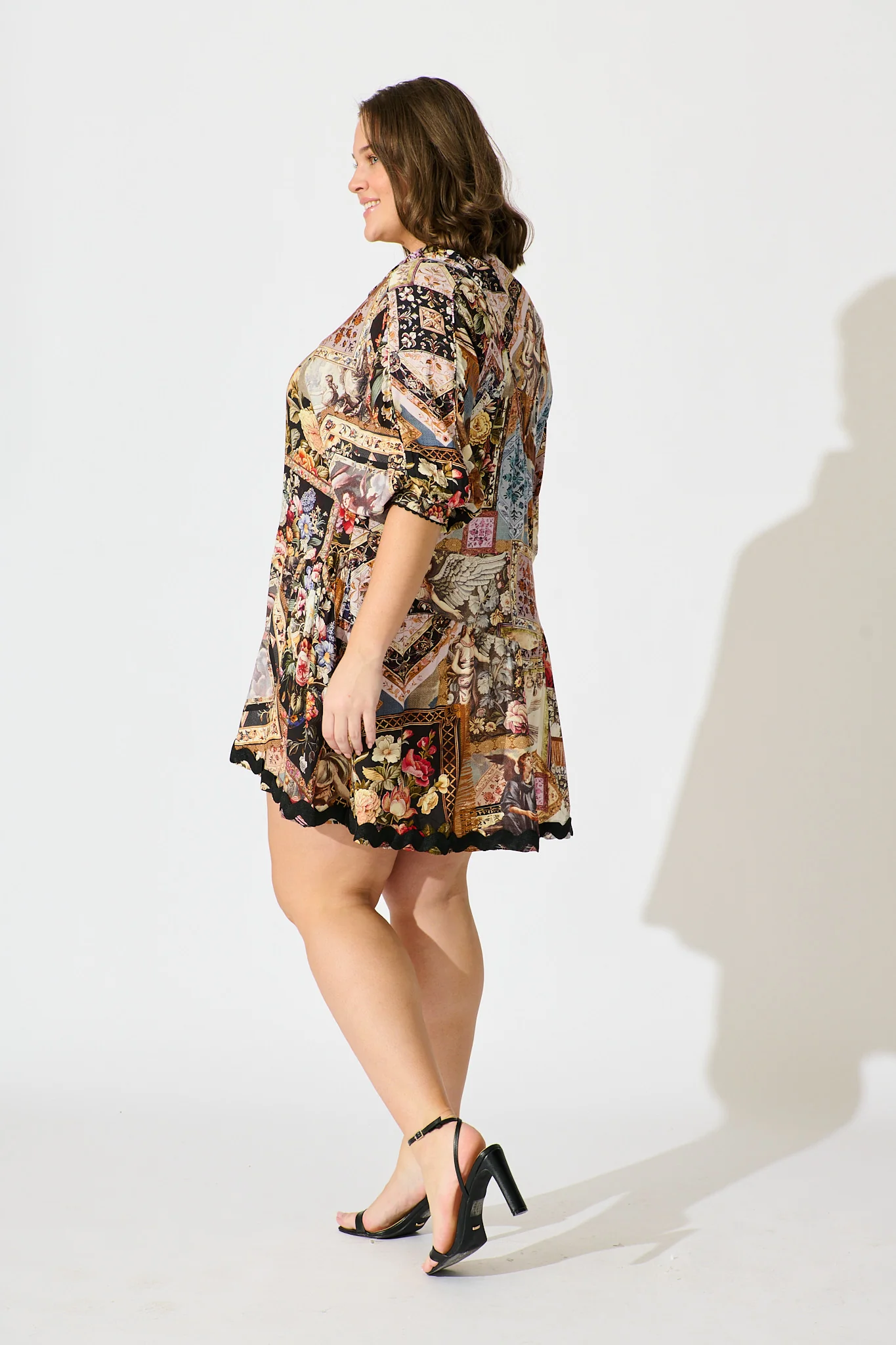 Chase Smock Dress In Black Multi Patchwork With Ric Rac Trim - Image 9