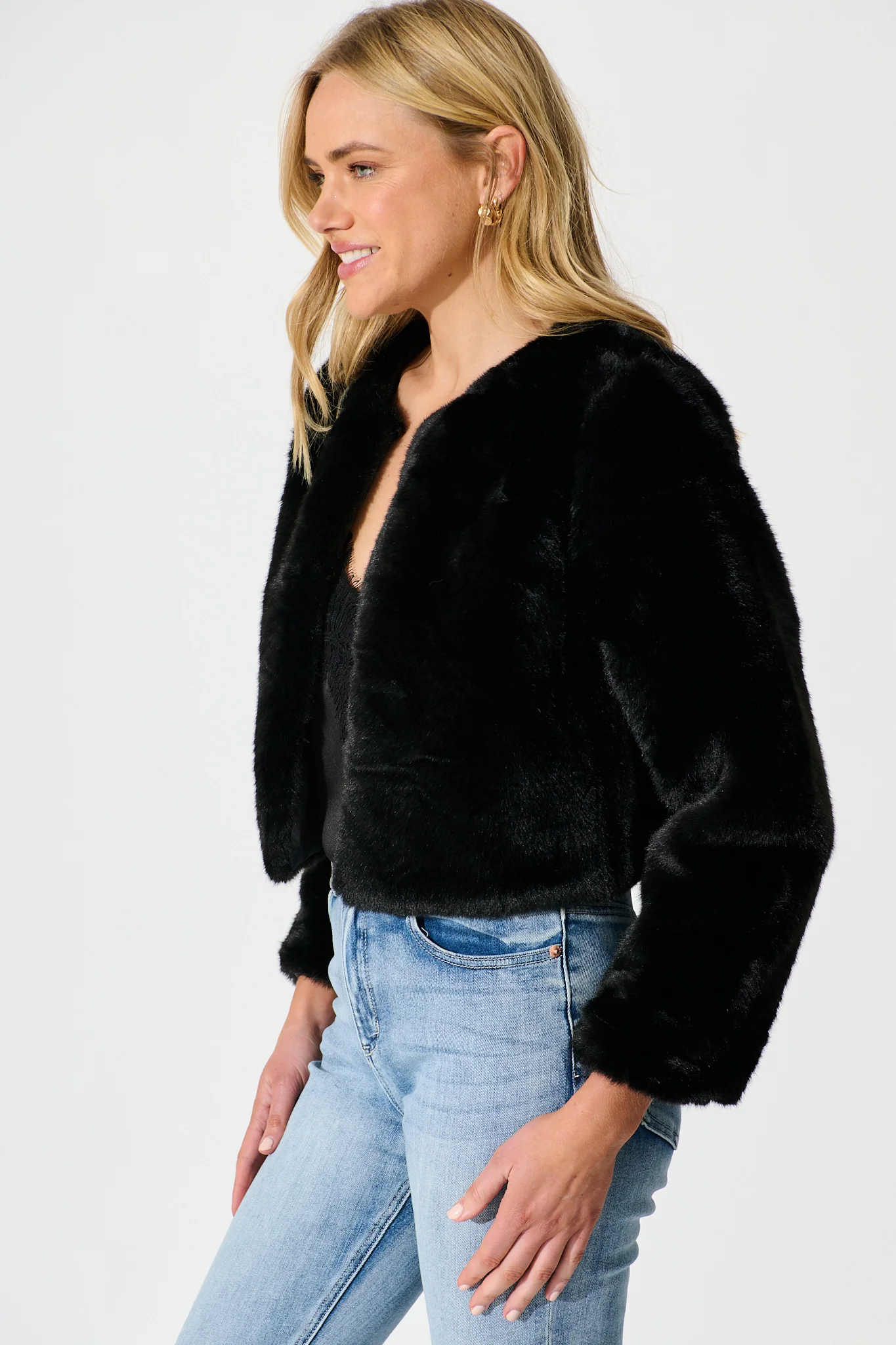 Cher Faux Fur Jacket In Black - Image 6