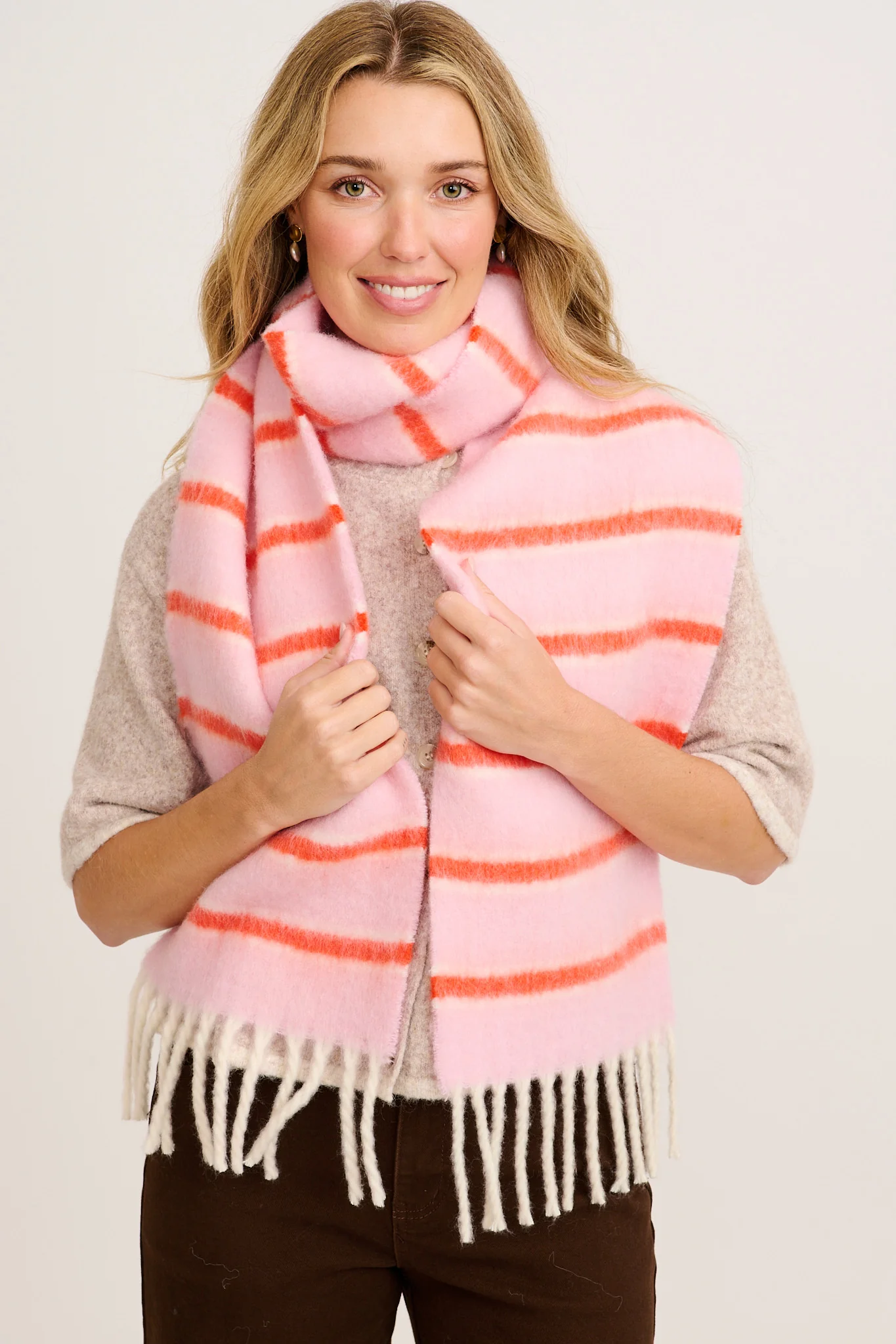 Chloe Knit Scarf in Candy Pink and Red Stripe