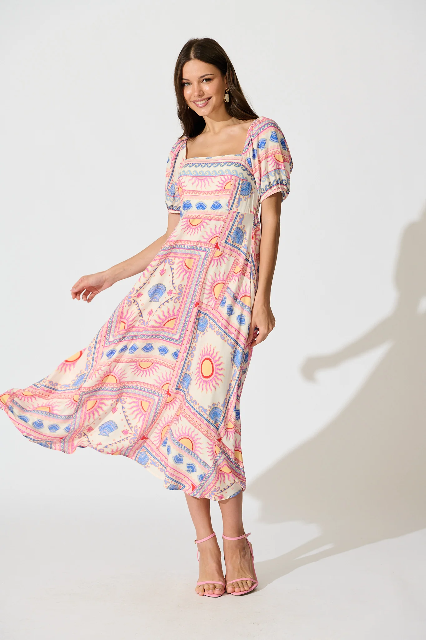 Ciniza Maxi Dress in Pink Tile Print