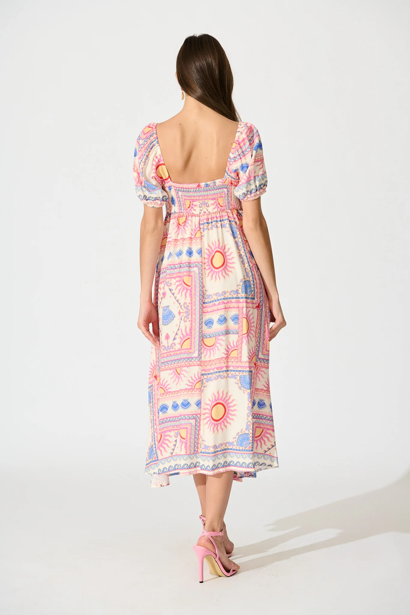 Ciniza Maxi Dress in Pink Tile Print - Image 4