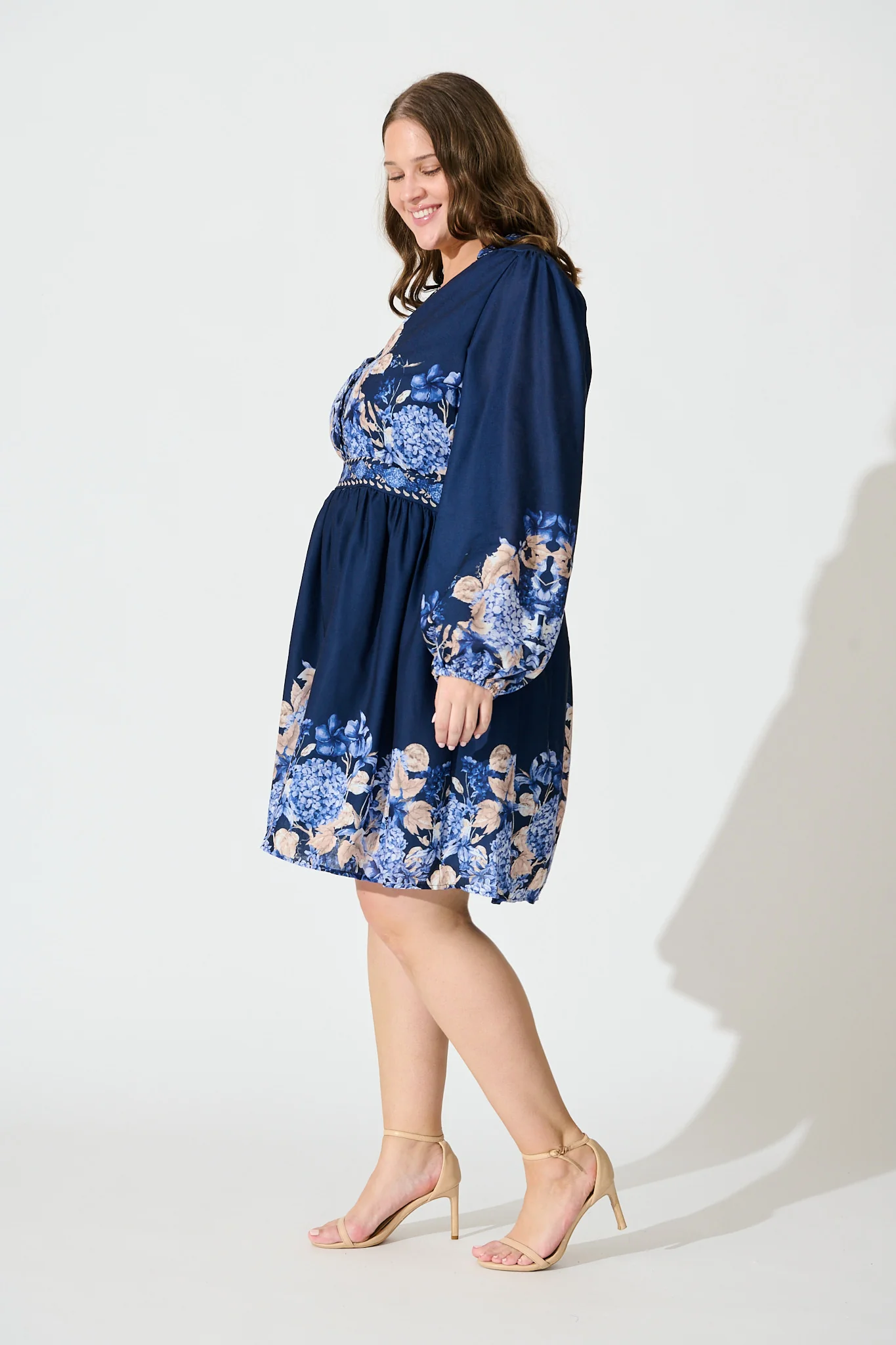 Clarion Dress in Navy Border Floral Linen Blend - Image 8