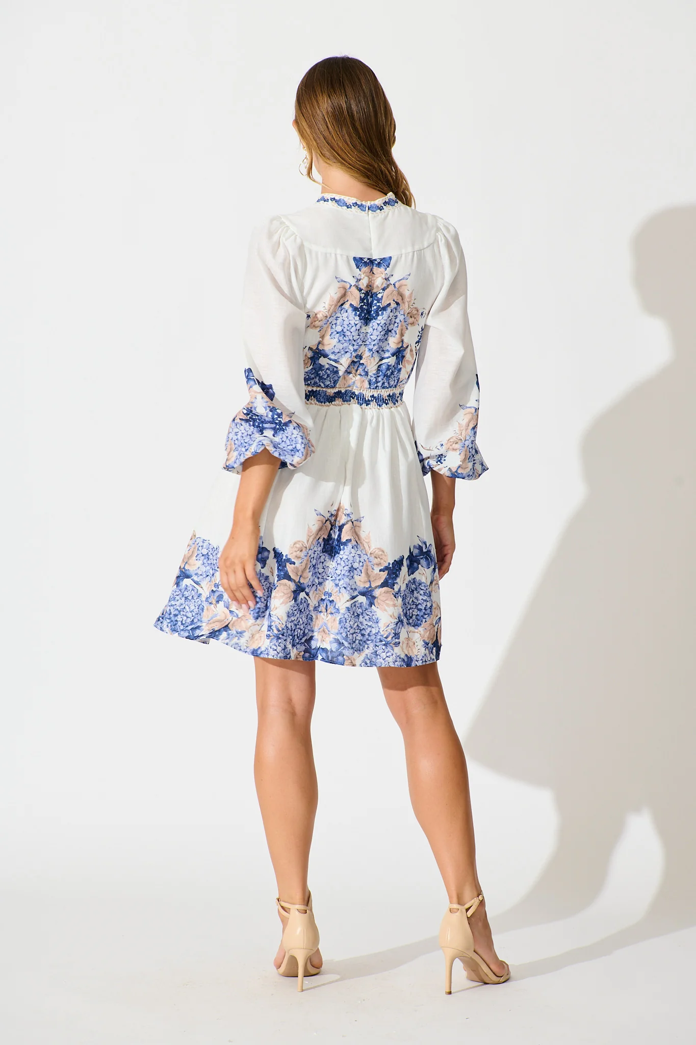 Clarion Dress in White Border Floral Linen Blend - Image 4