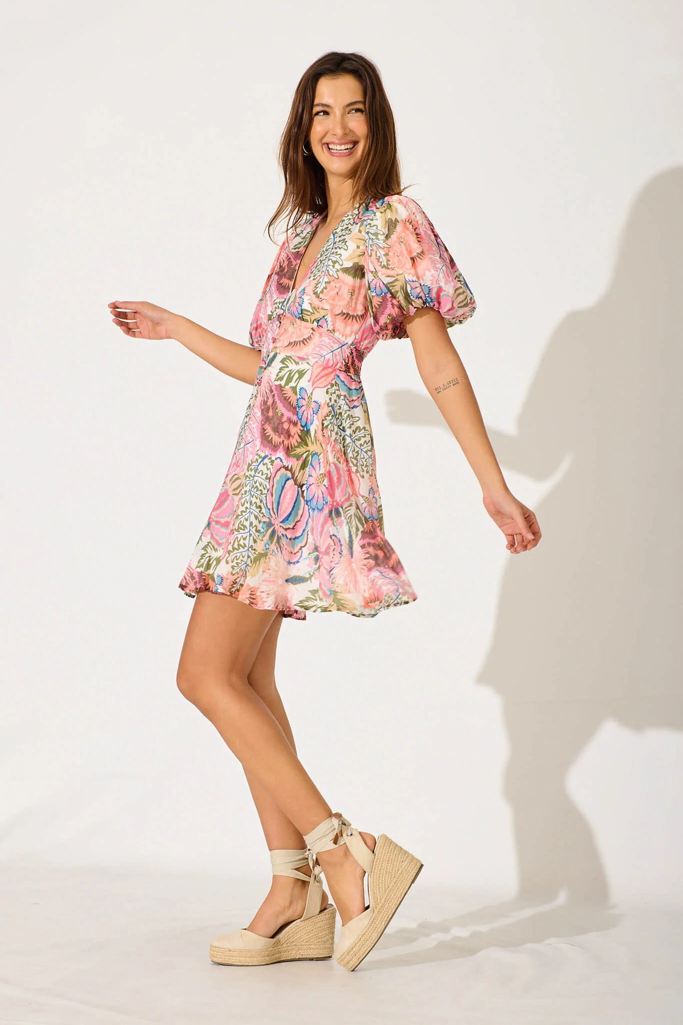 Clarissa Dress in White with Multi Print - Image 3