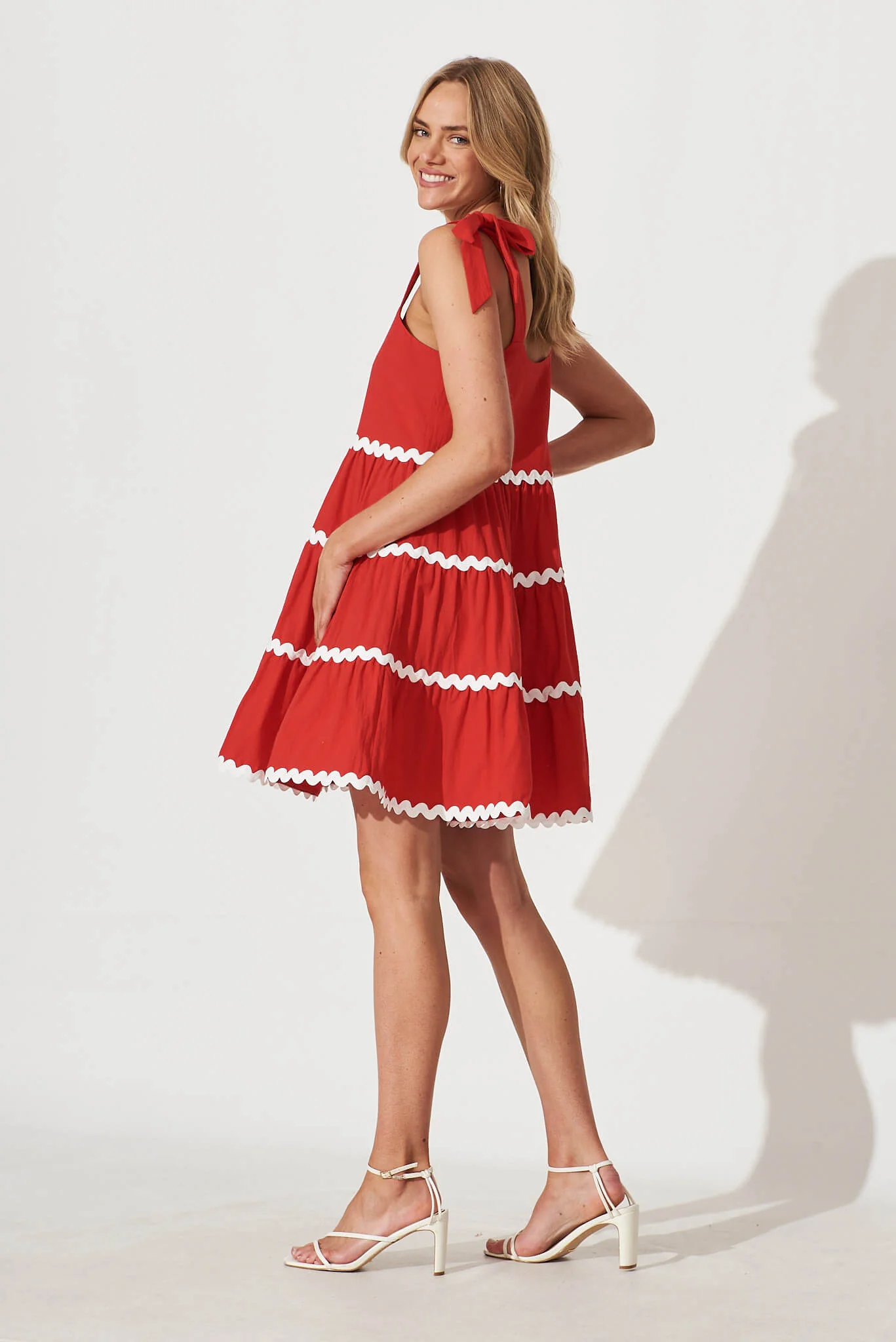 Claus Dress In Red With White Ric Rac Trim Cotton - Image 3