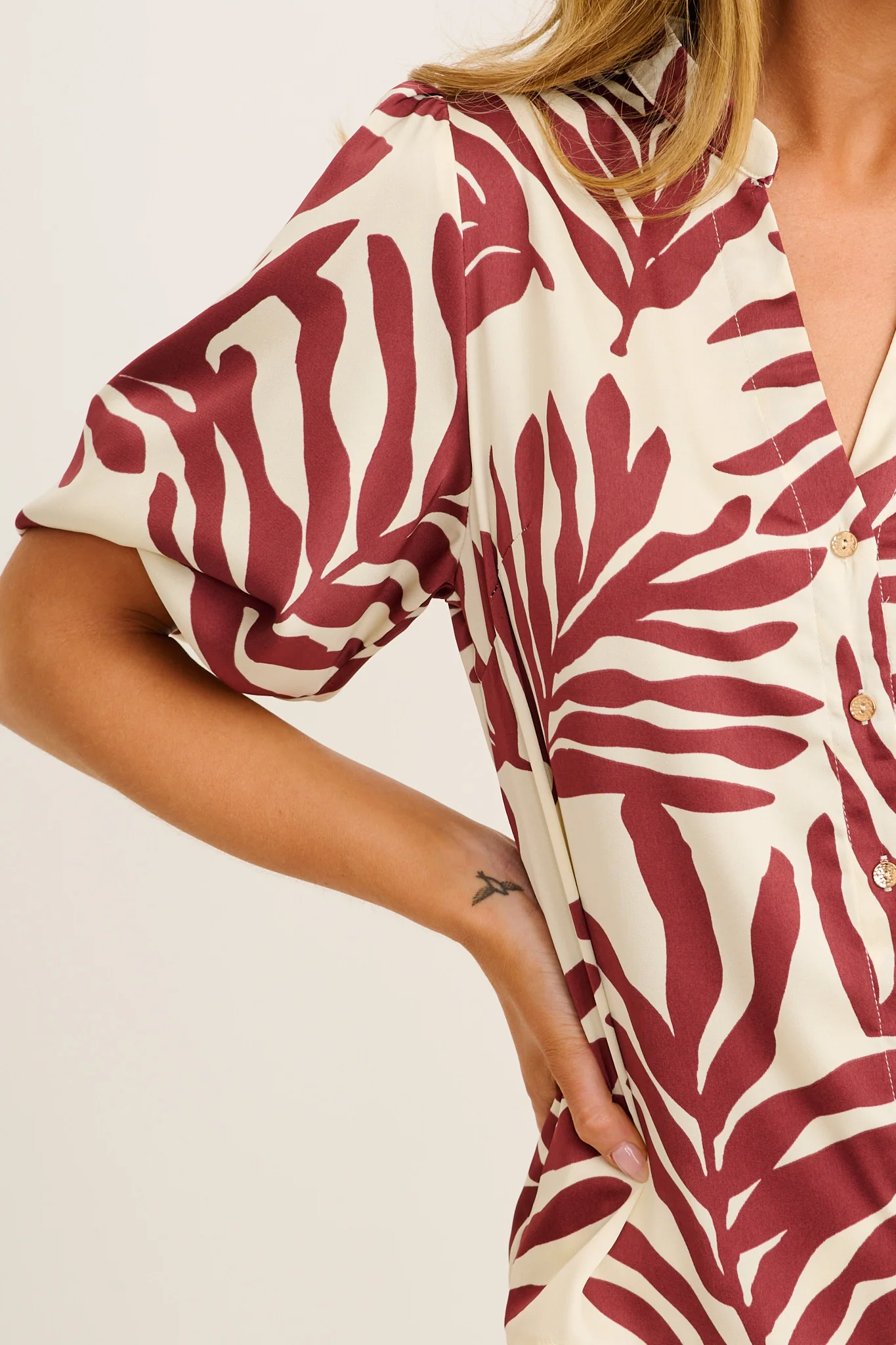 Claya Top in Cream with Wine Leaf Print - Image 5
