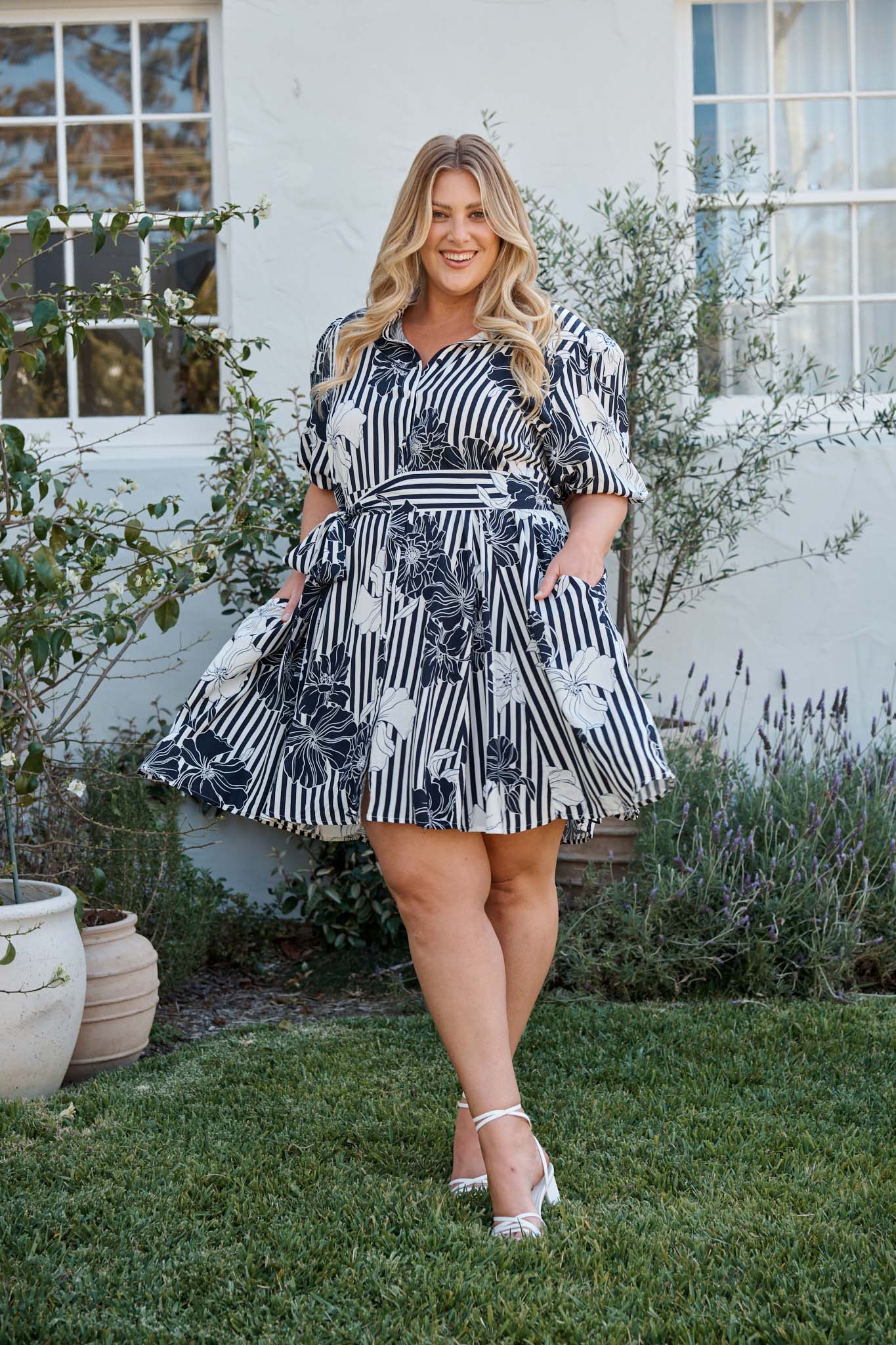 Coastal Charm Shirt Dress in Navy Stripe Floral - Image 7