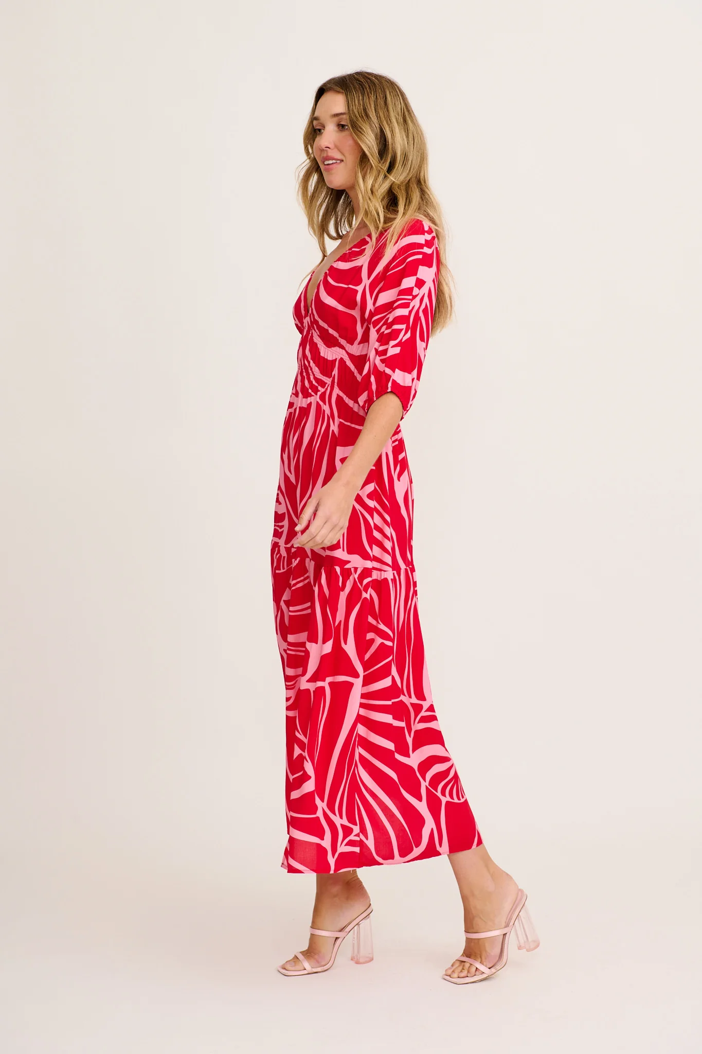 Cobana Maxi Dress in Red with Pink Print - Image 7