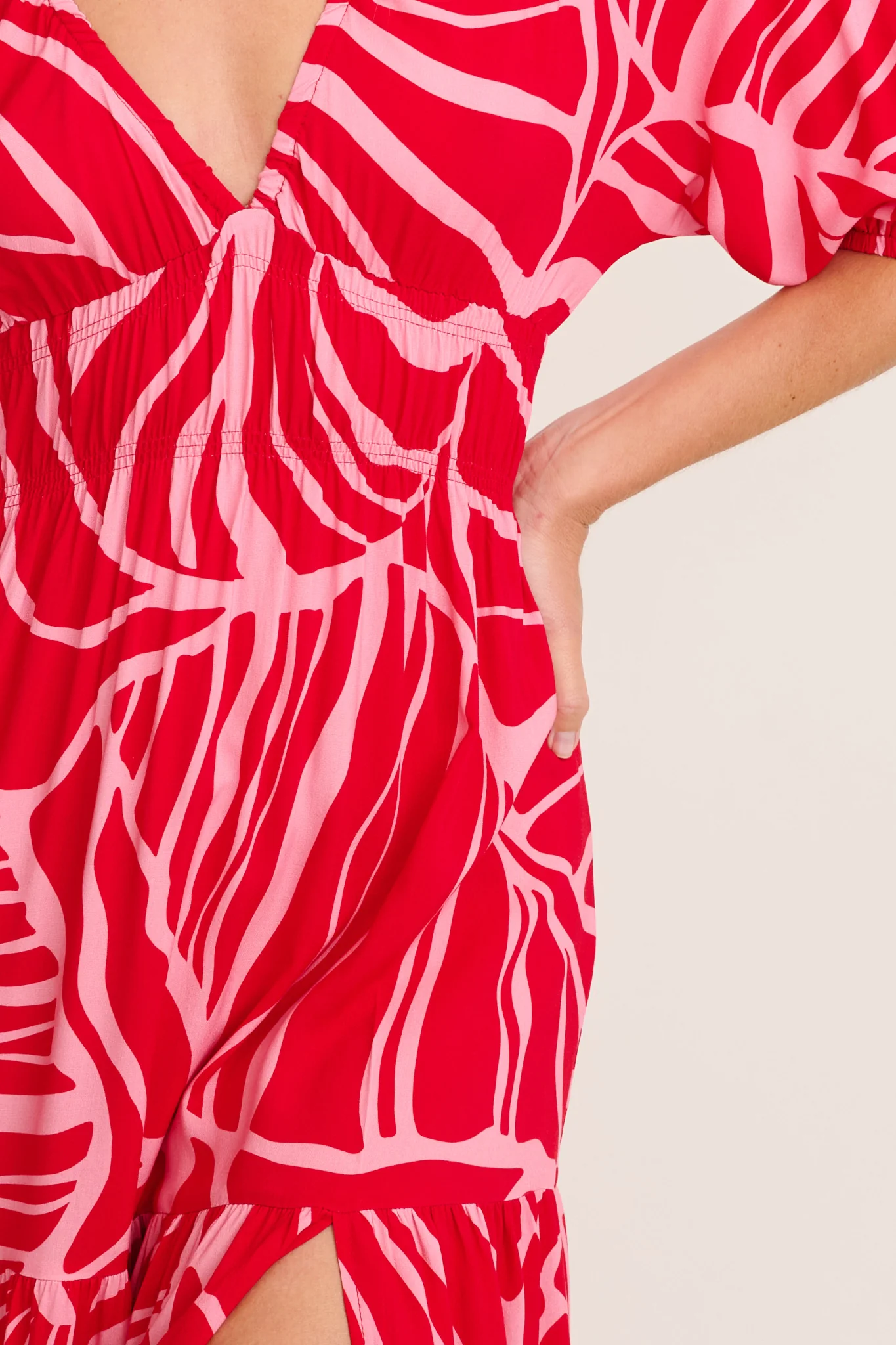 Cobana Maxi Dress in Red with Pink Print - Image 9