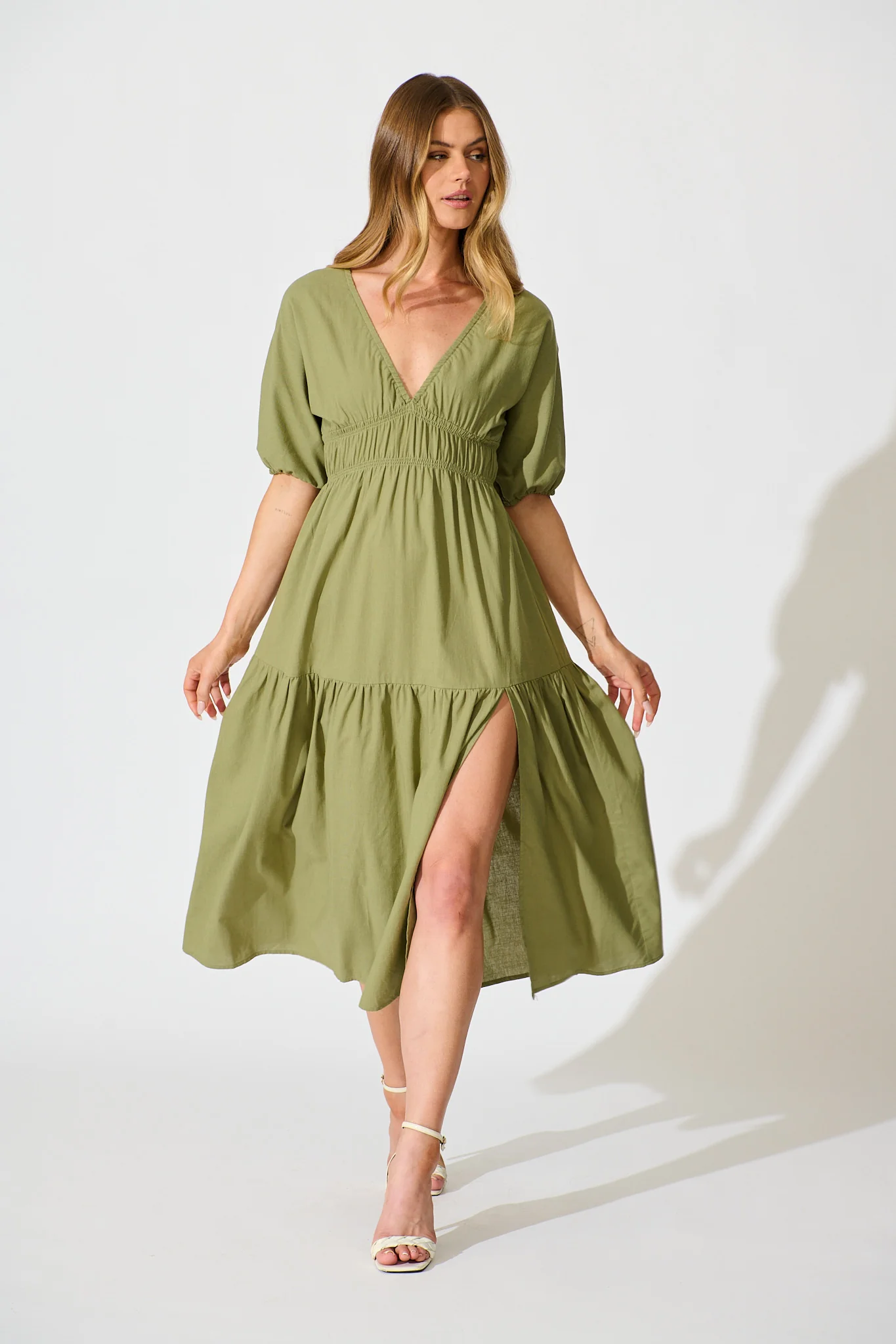 Cobana Midi Dress in Sage Cotton Linen