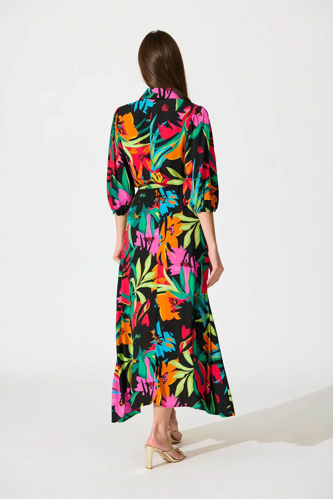 Coco Maxi Shirt Dress In Black Multi Floral - Image 4