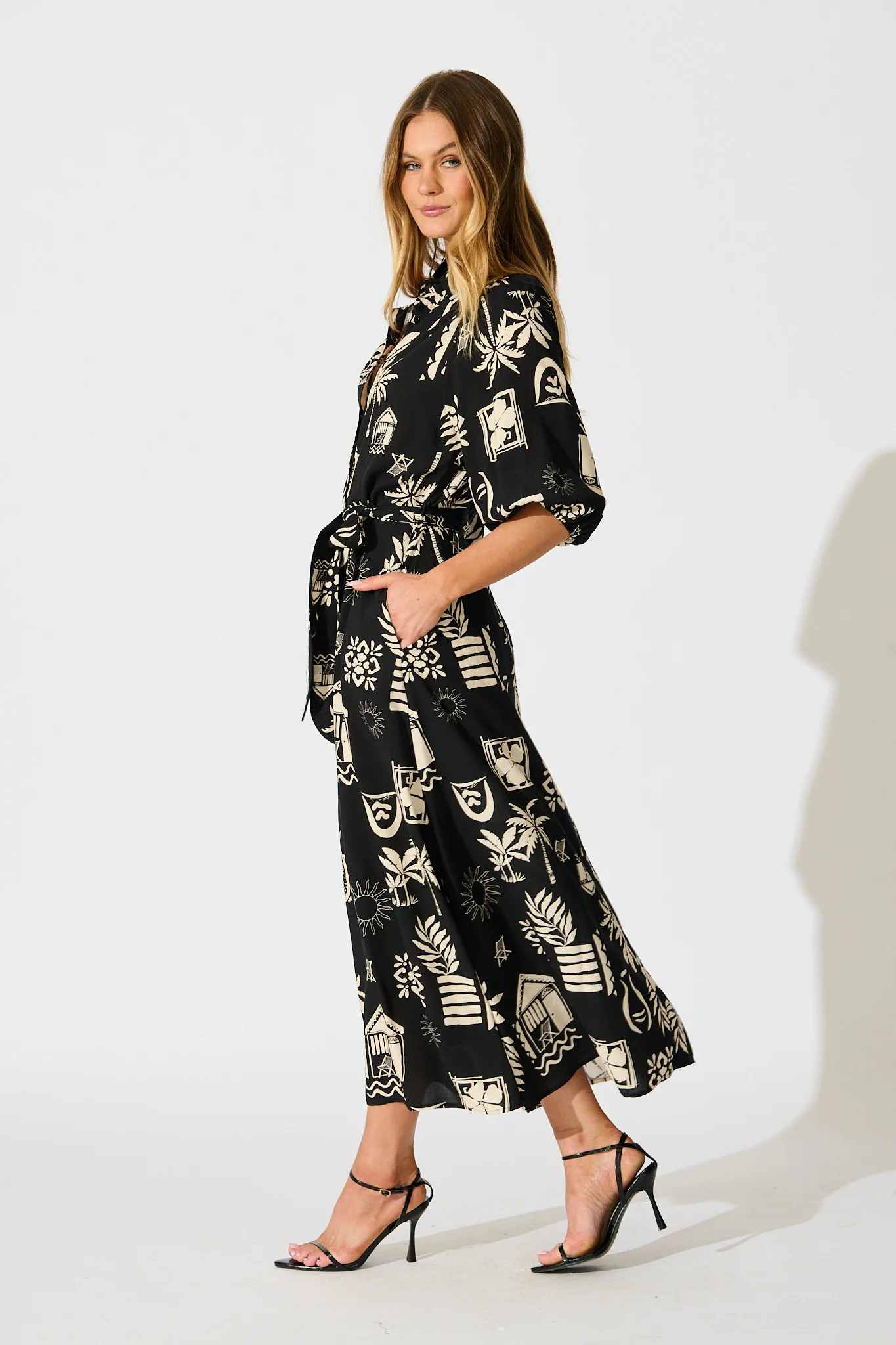 Coco Maxi Shirt Dress In Black Palm Print - Image 3
