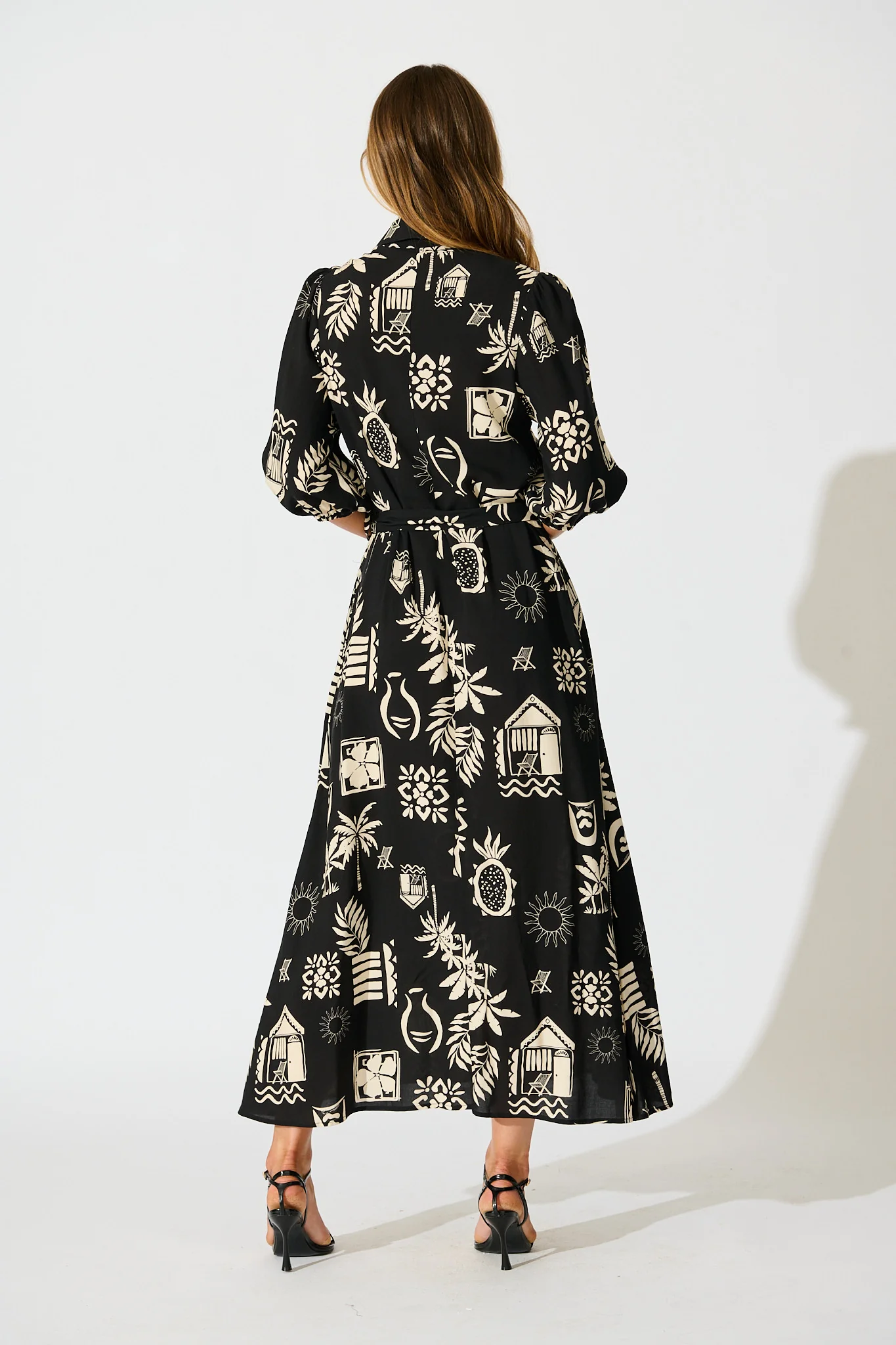 Coco Maxi Shirt Dress In Black Palm Print - Image 4