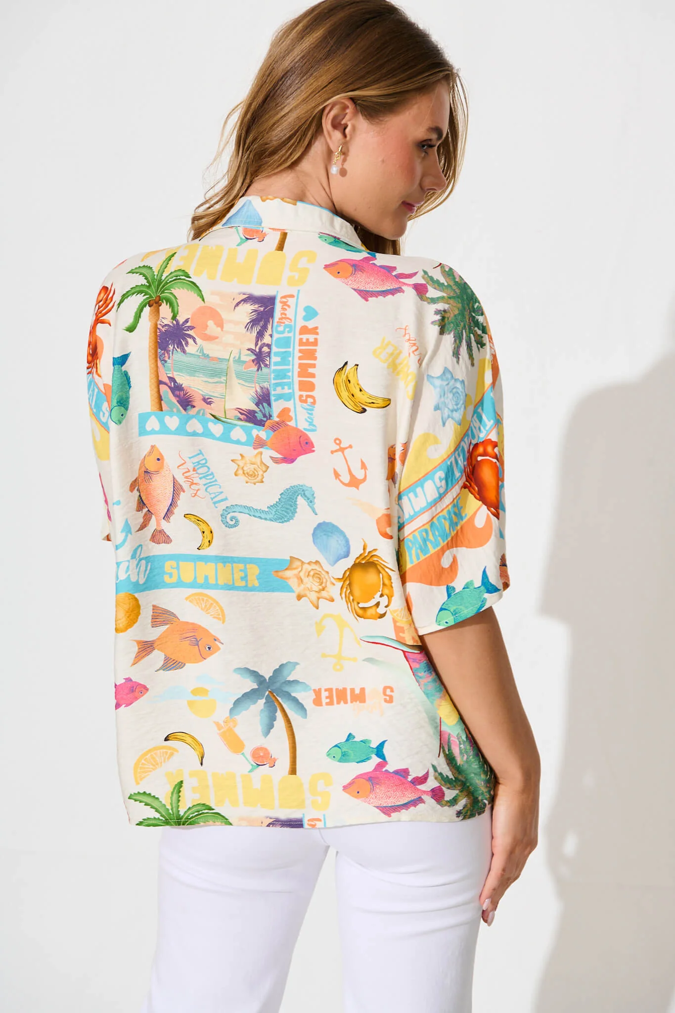 Columbia Shirt In Cream With Multi Summer Print - Image 3