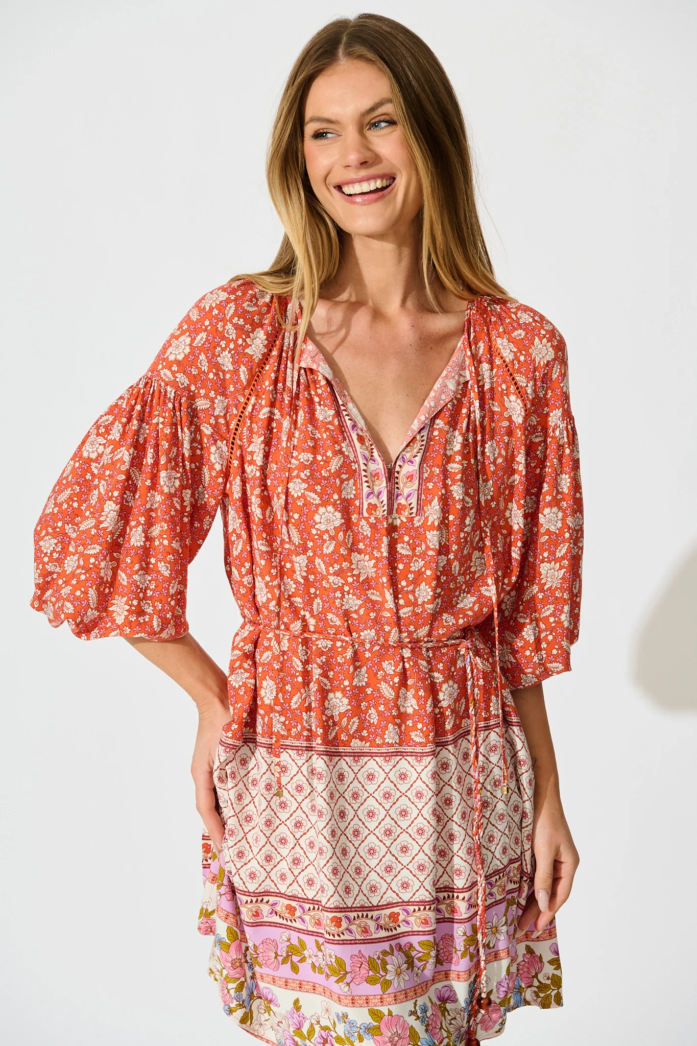 Conni Dress in Orange Boho Floral - Image 2