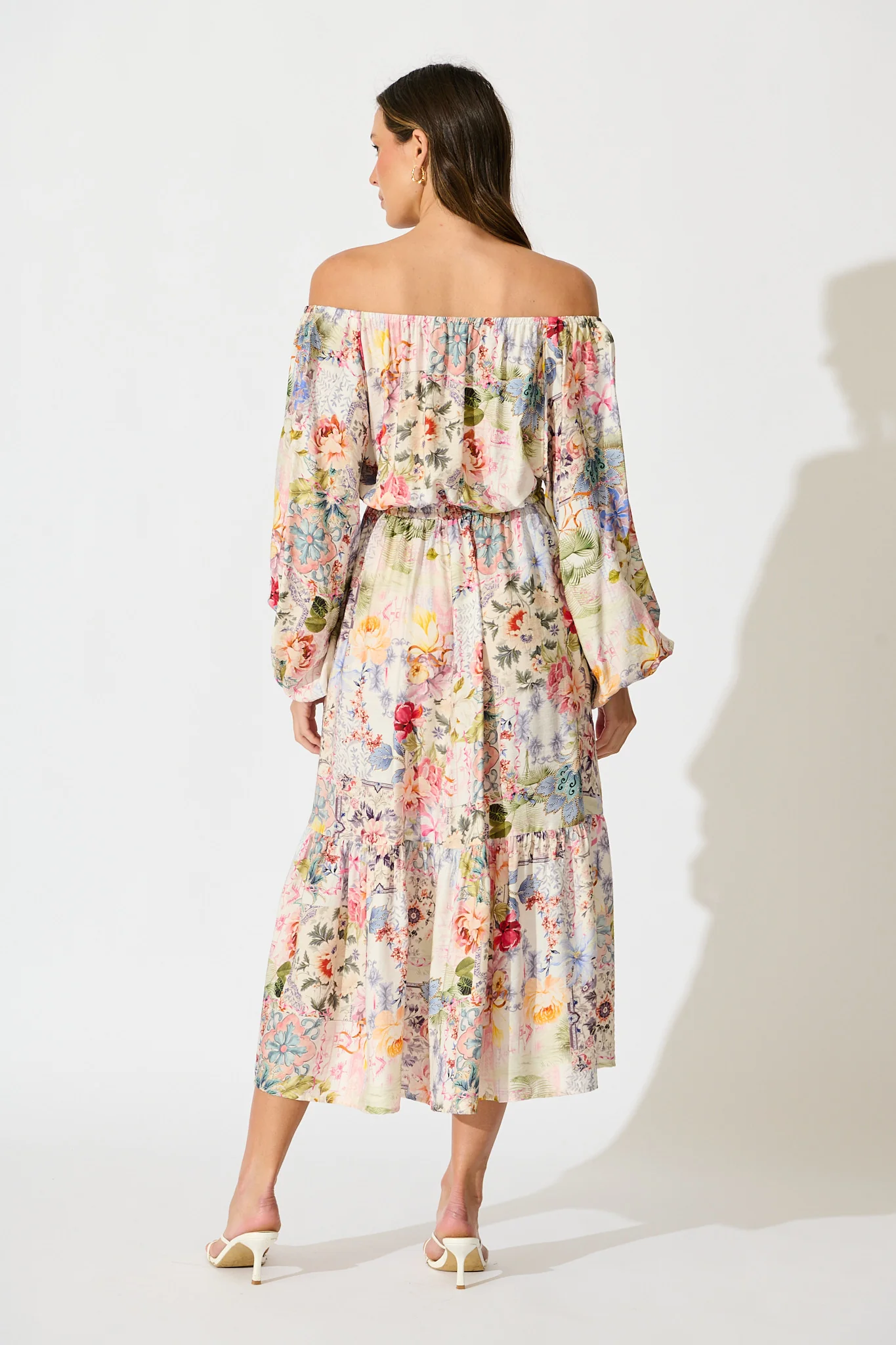Connie Midi Dress in White with Multi Floral Print - Image 4