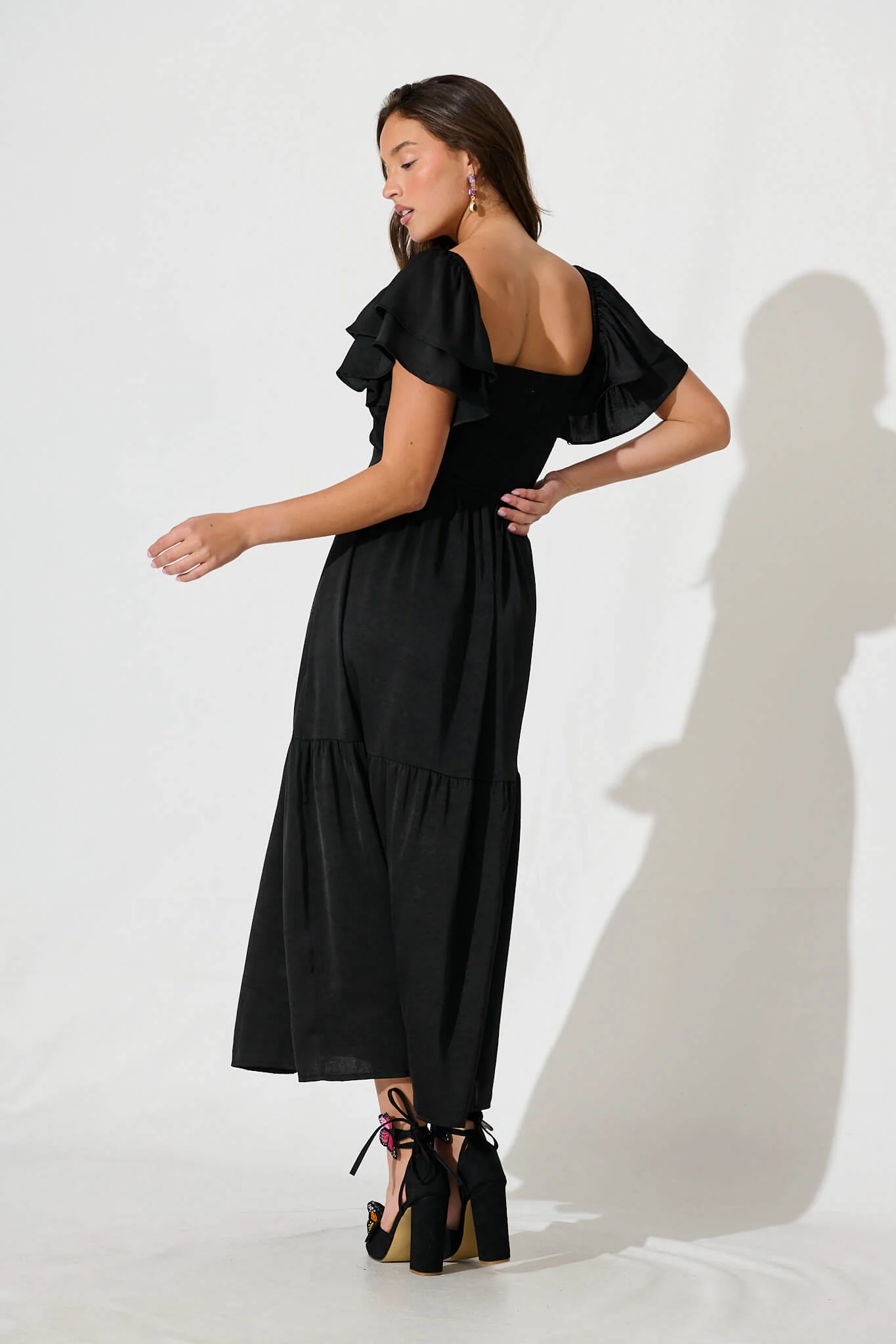 Constantine Maxi Dress In Black Crinkle Satin - Image 4