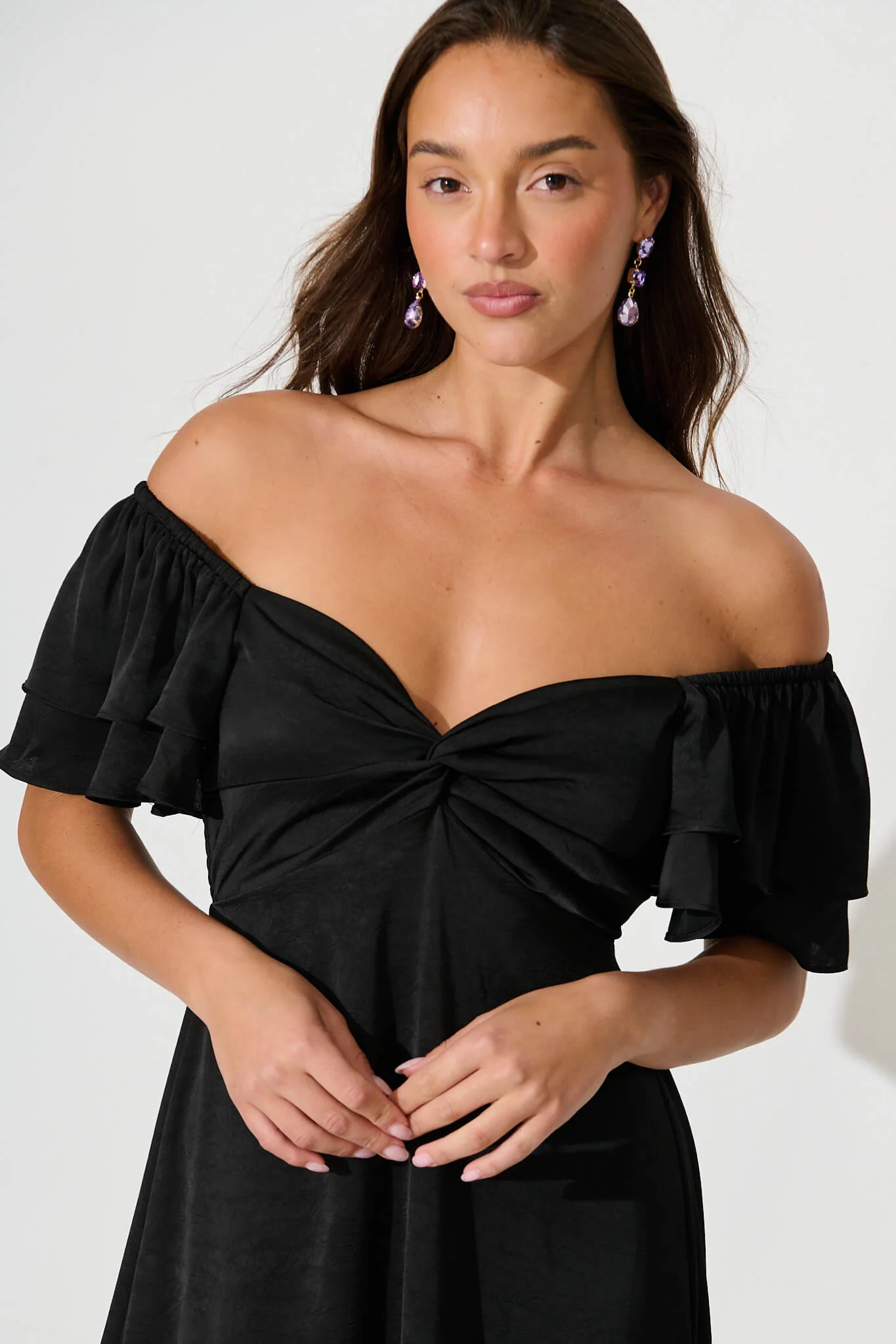 Constantine Maxi Dress In Black Crinkle Satin - Image 5