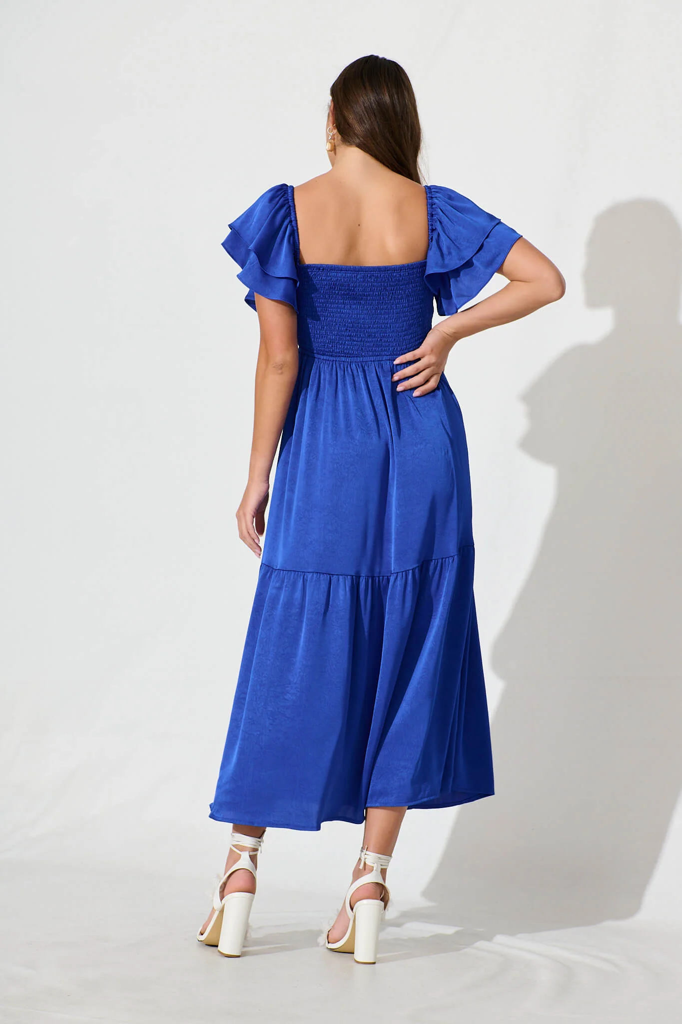 Constantine Maxi Dress In Cobalt Crinkle Satin - Image 4