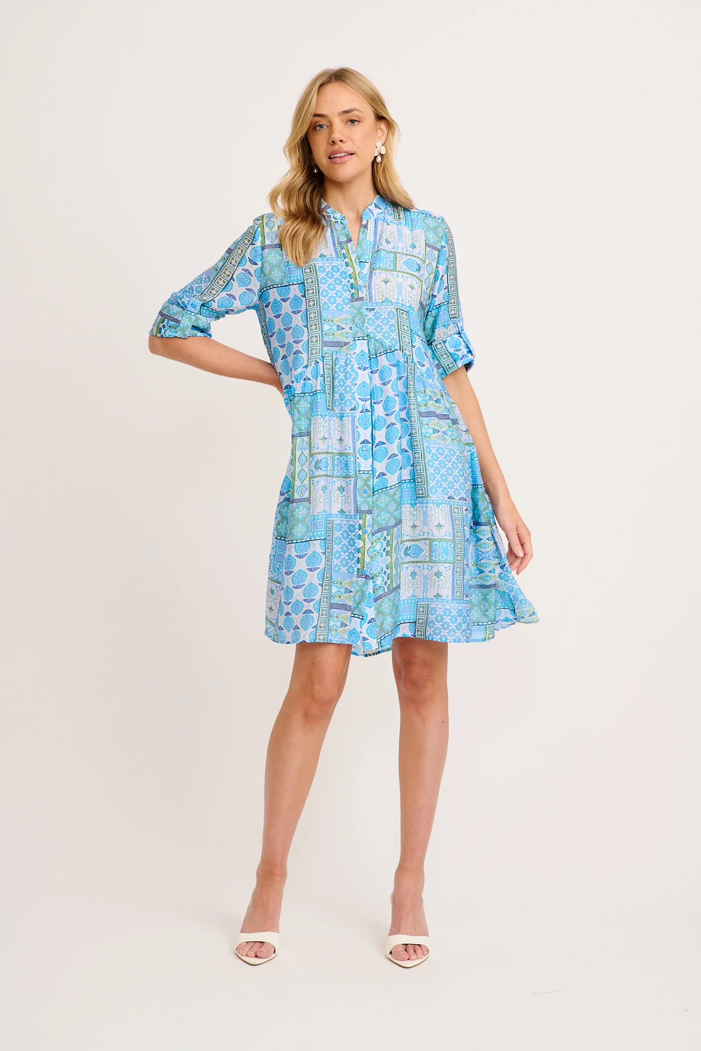 Cool Love Dress in Blue Tile Print