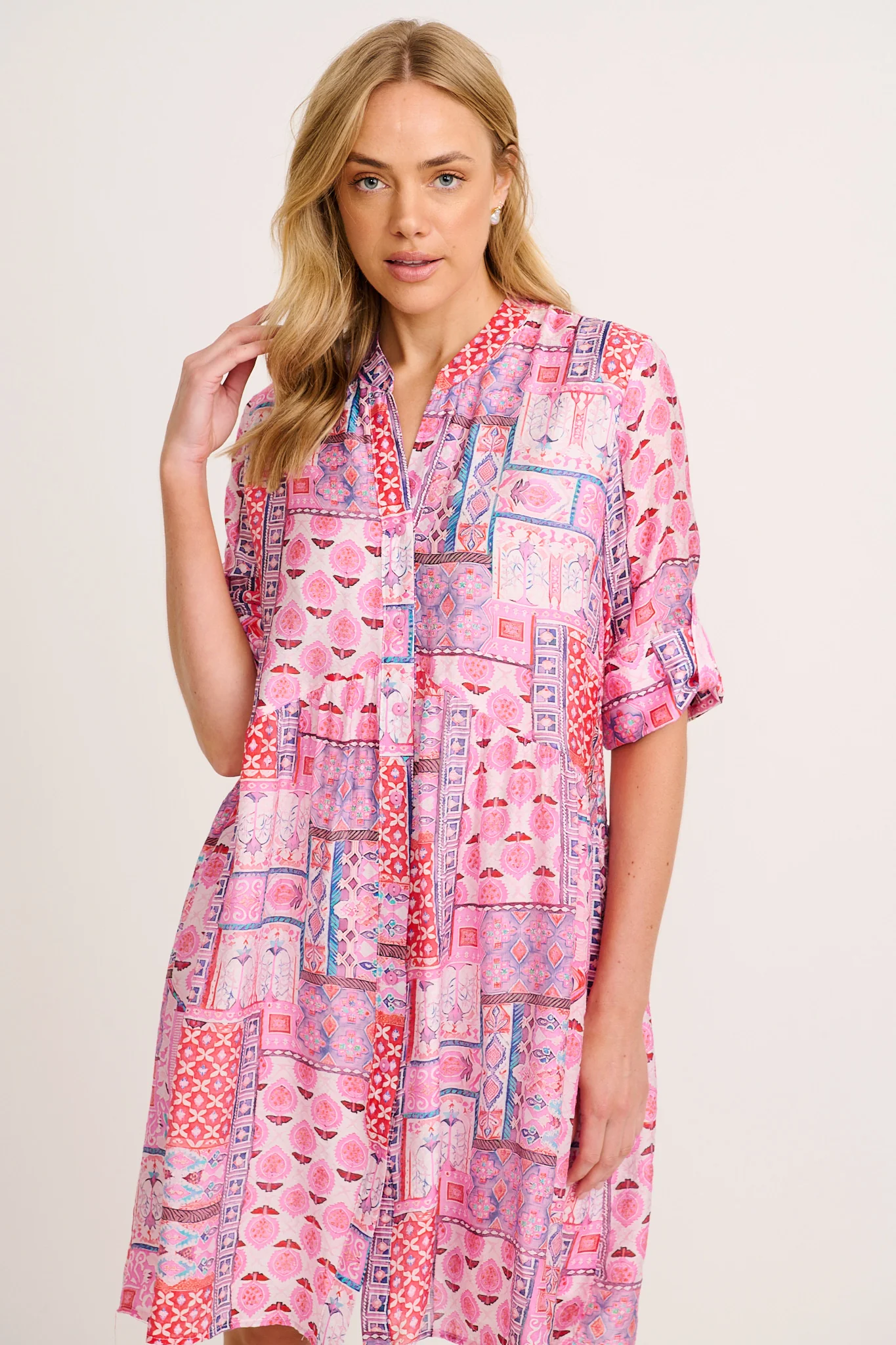 Cool Love Dress in Pink Tile Print - Image 2