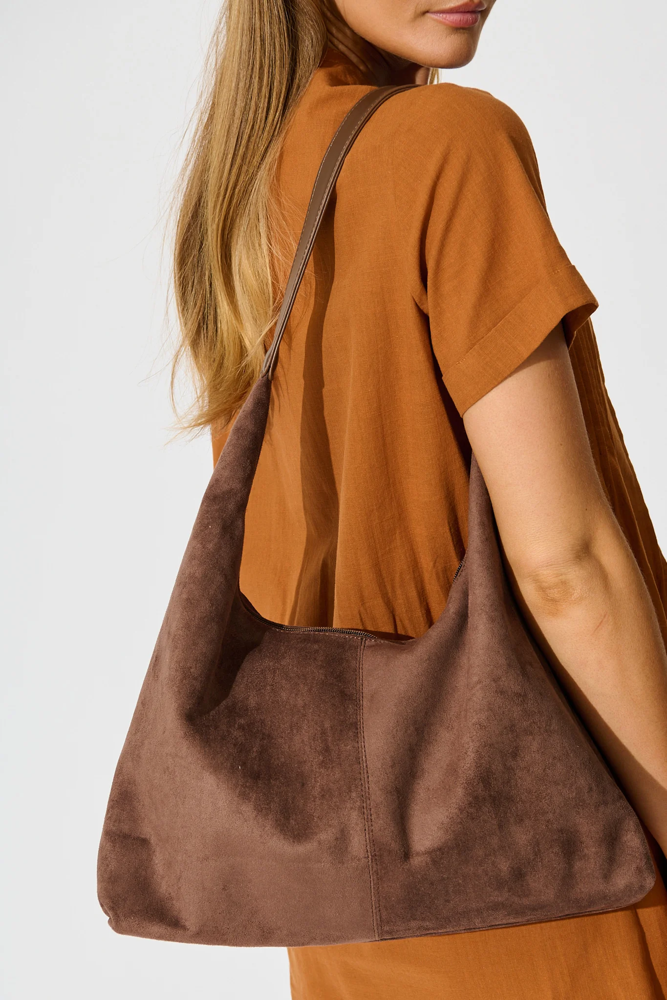 Corry Shoulder Bag in Chocolate Suedette - Image 2
