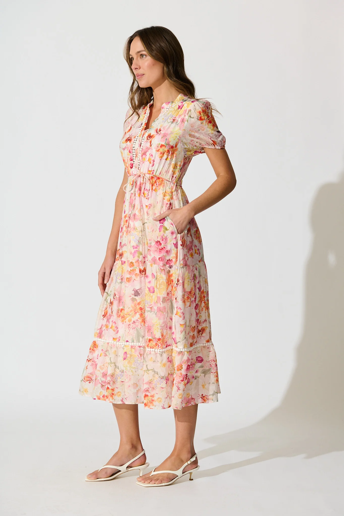 Cosima Midi Dress in Pink with Multi Watercolour Floral - Image 3