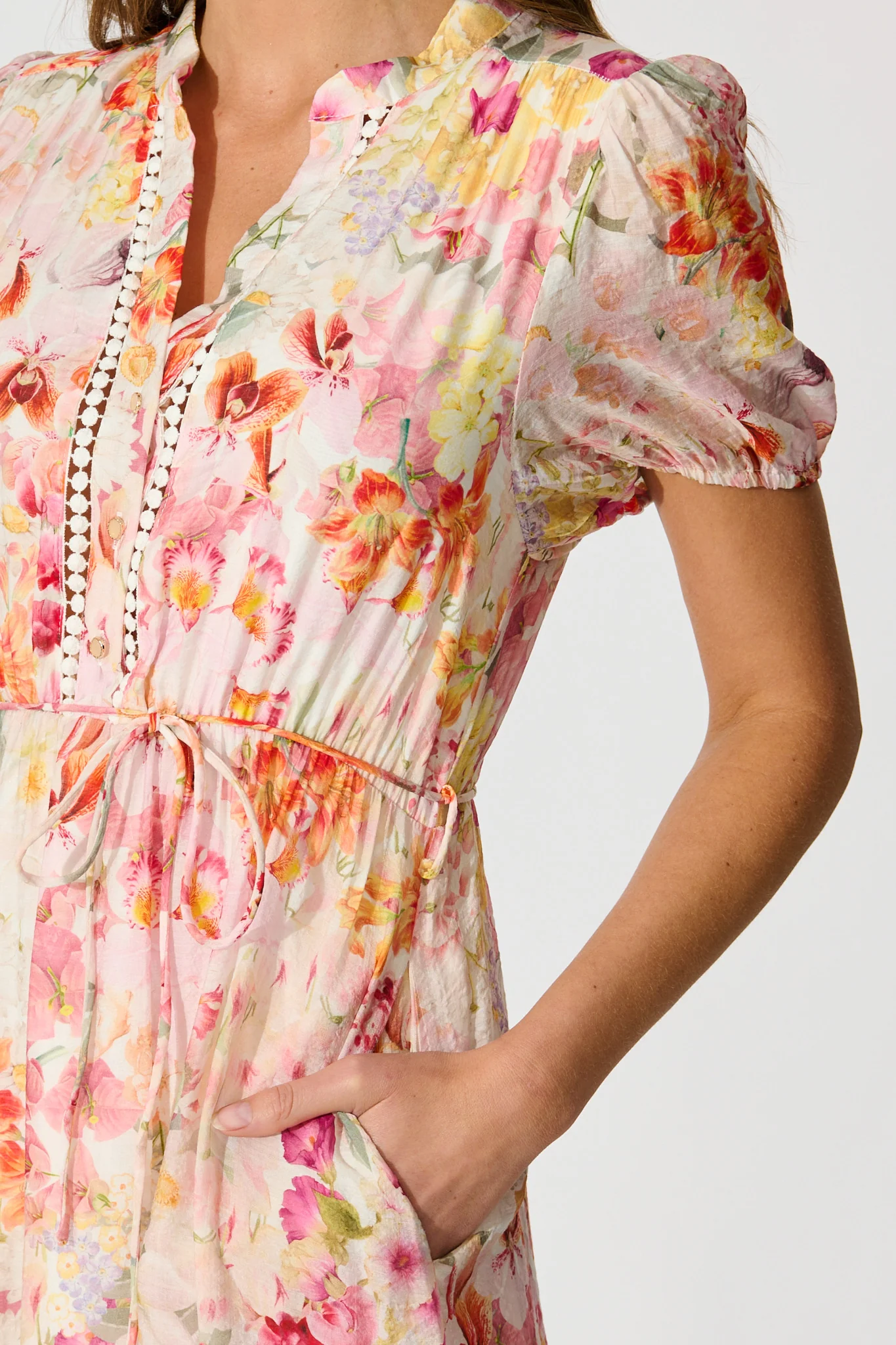 Cosima Midi Dress in Pink with Multi Watercolour Floral - Image 5