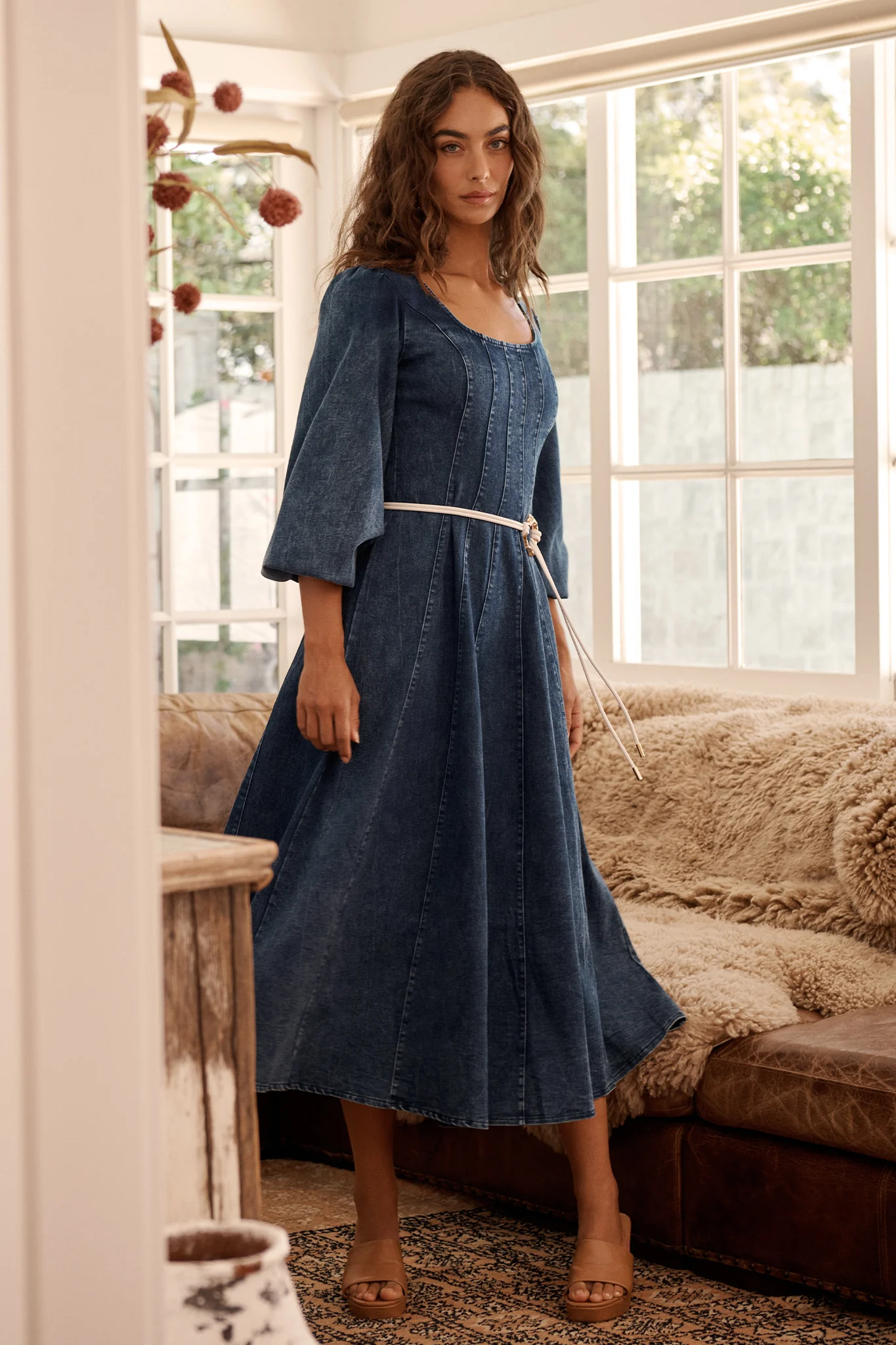 Cosmic Girl Midi Dress in Dark Blue Denim Wash - Image 4