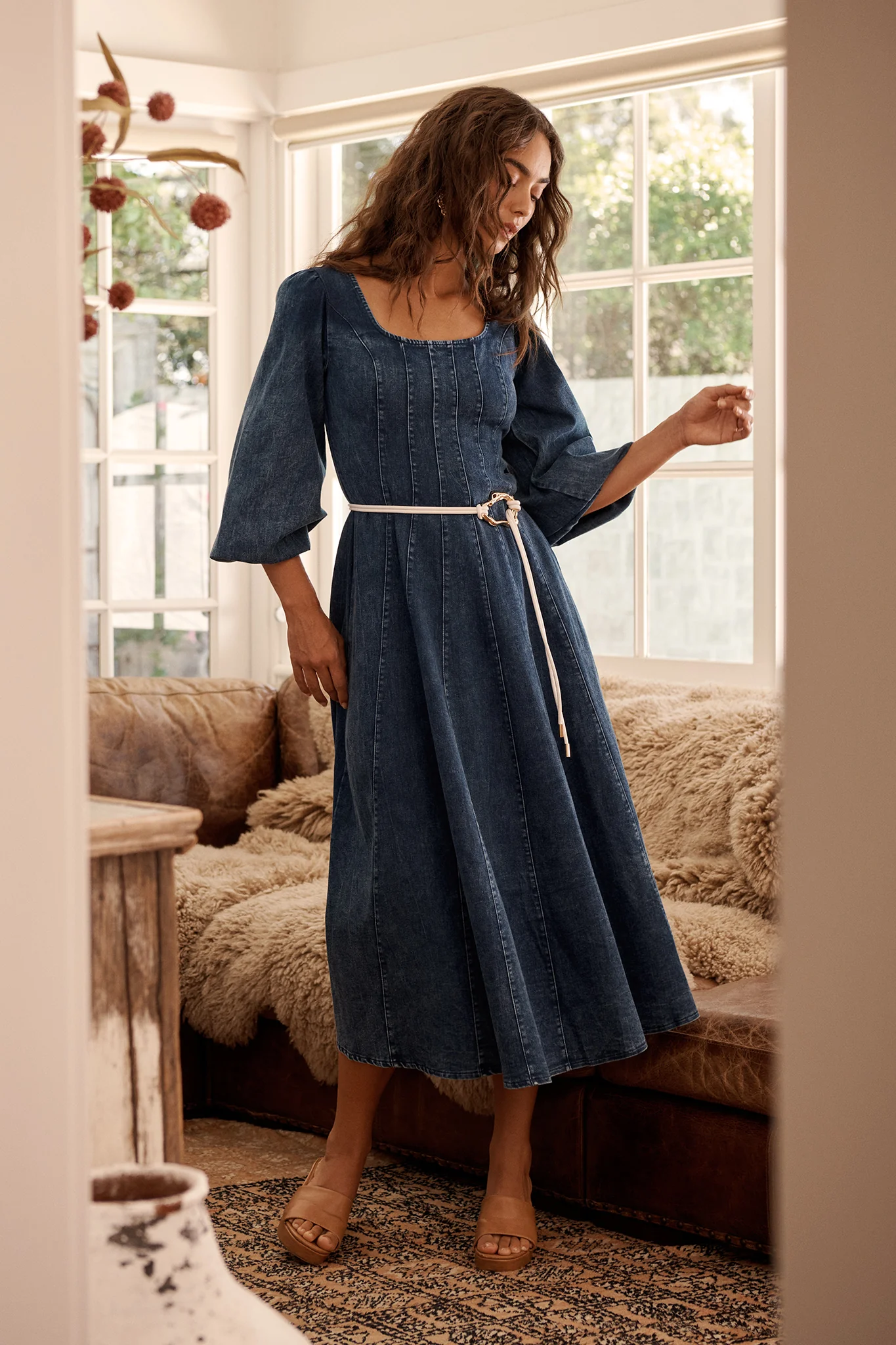 Cosmic Girl Midi Dress in Dark Blue Denim Wash - Image 5
