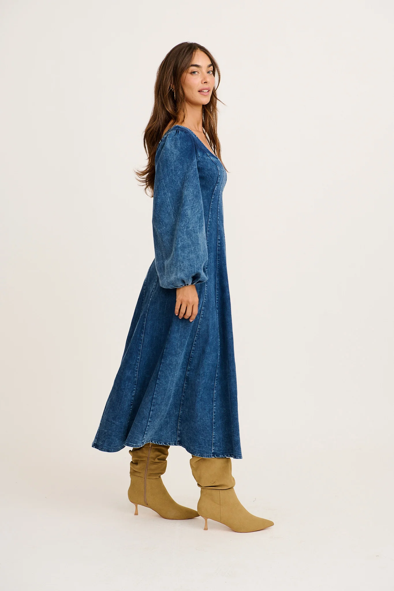 Cosmic Girl Midi Dress in Dark Blue Denim Wash - Image 8