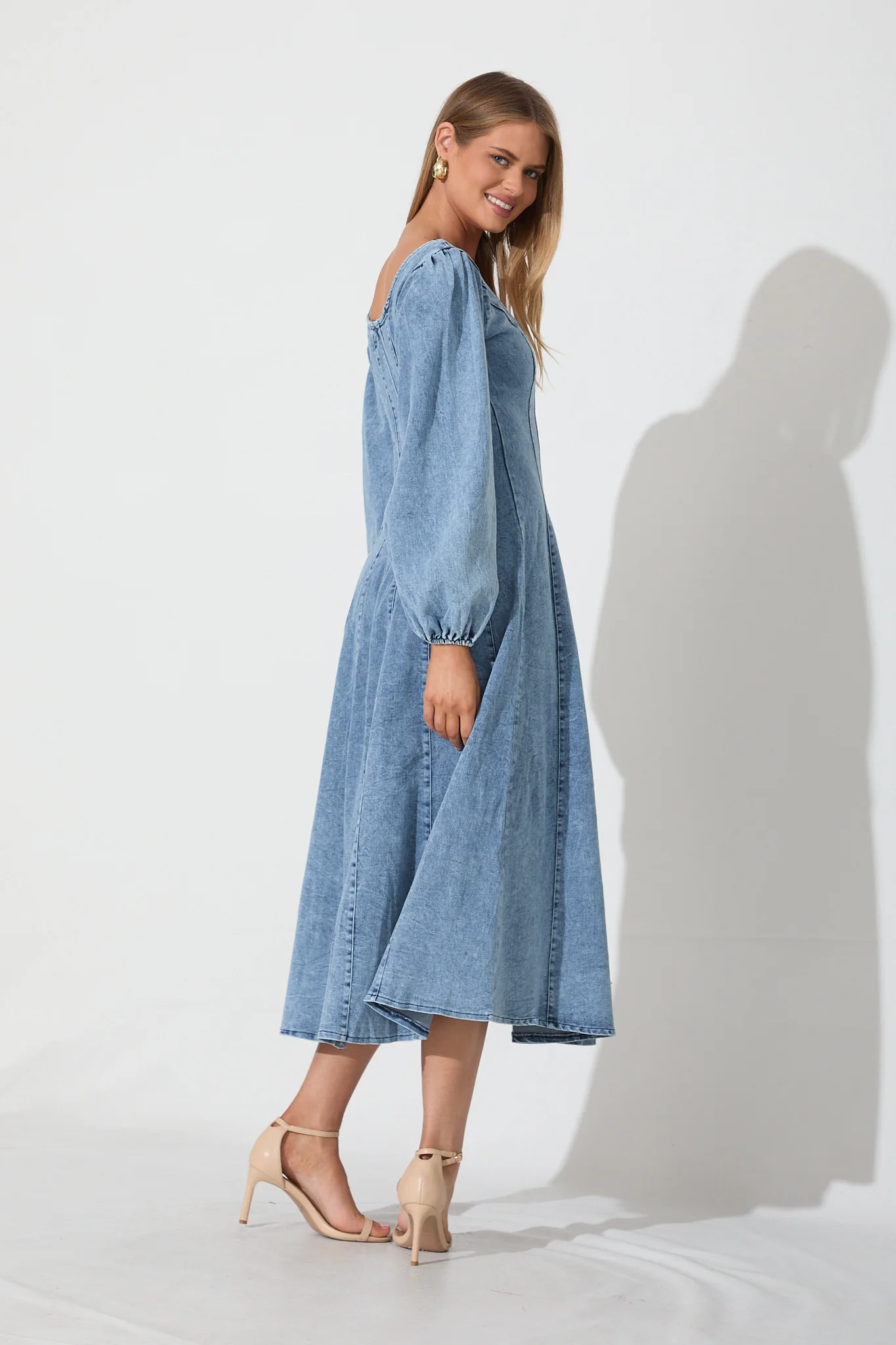 Cosmic Girl Midi Dress In Light Blue Denim Wash - Image 3
