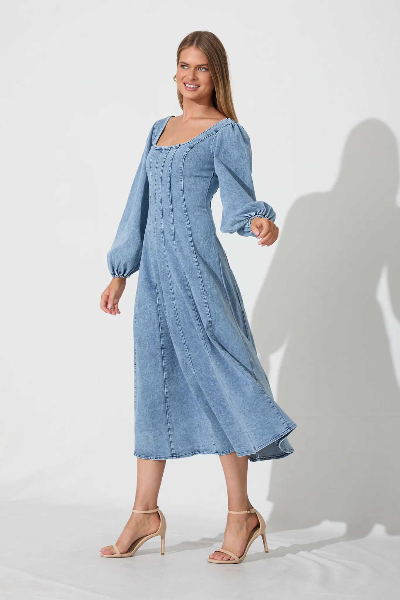 Cosmic Girl Midi Dress In Light Blue Denim Wash - Image 4