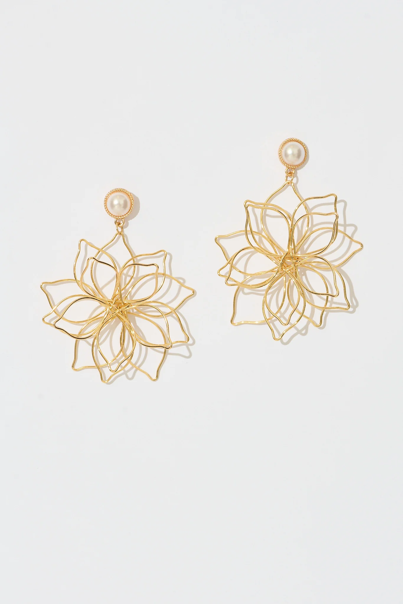 Costa Floral Drop Earrings in Gold with Pearl