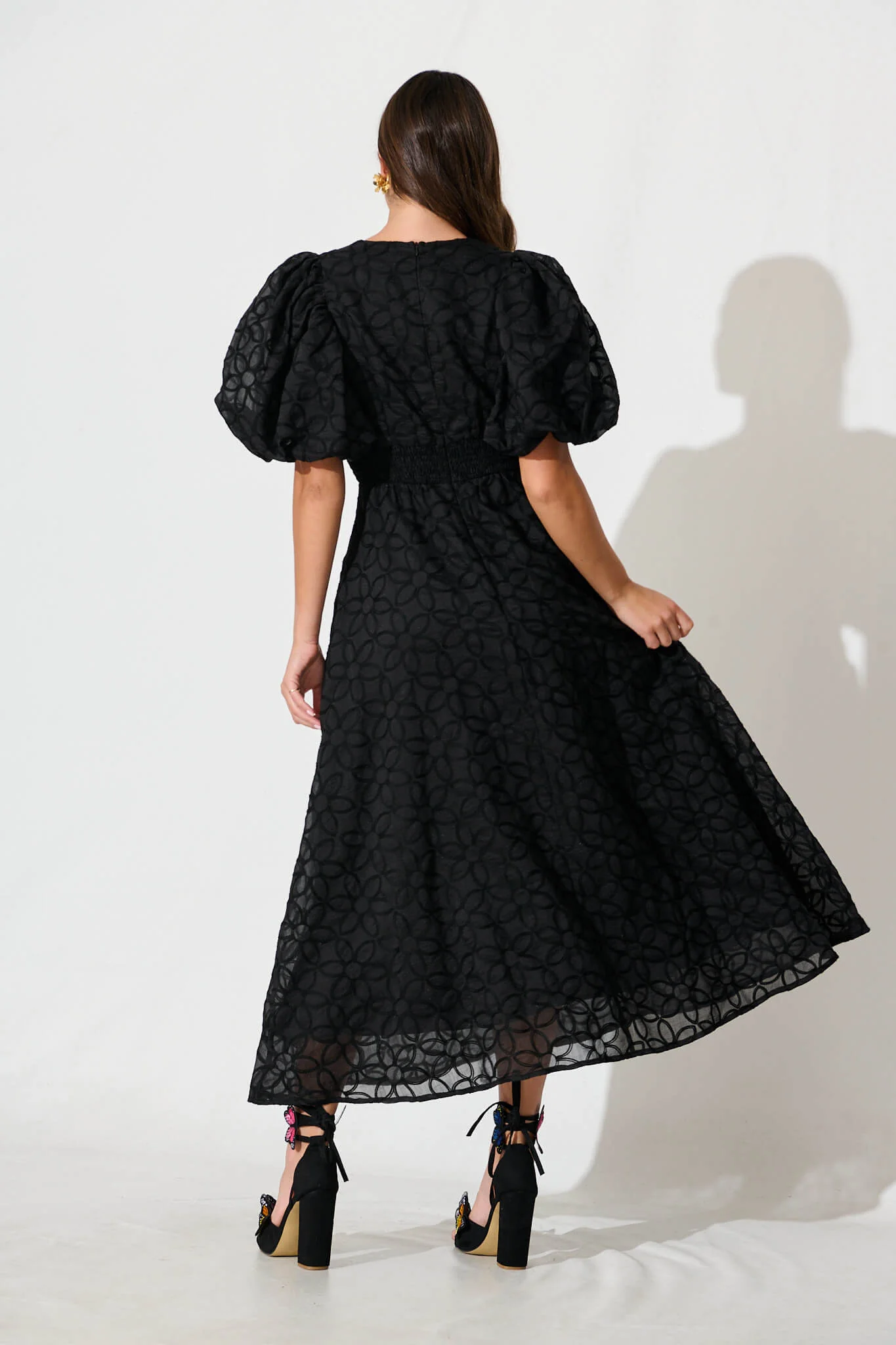 Countess Maxi Dress In Black Embroidered Organza - Image 4