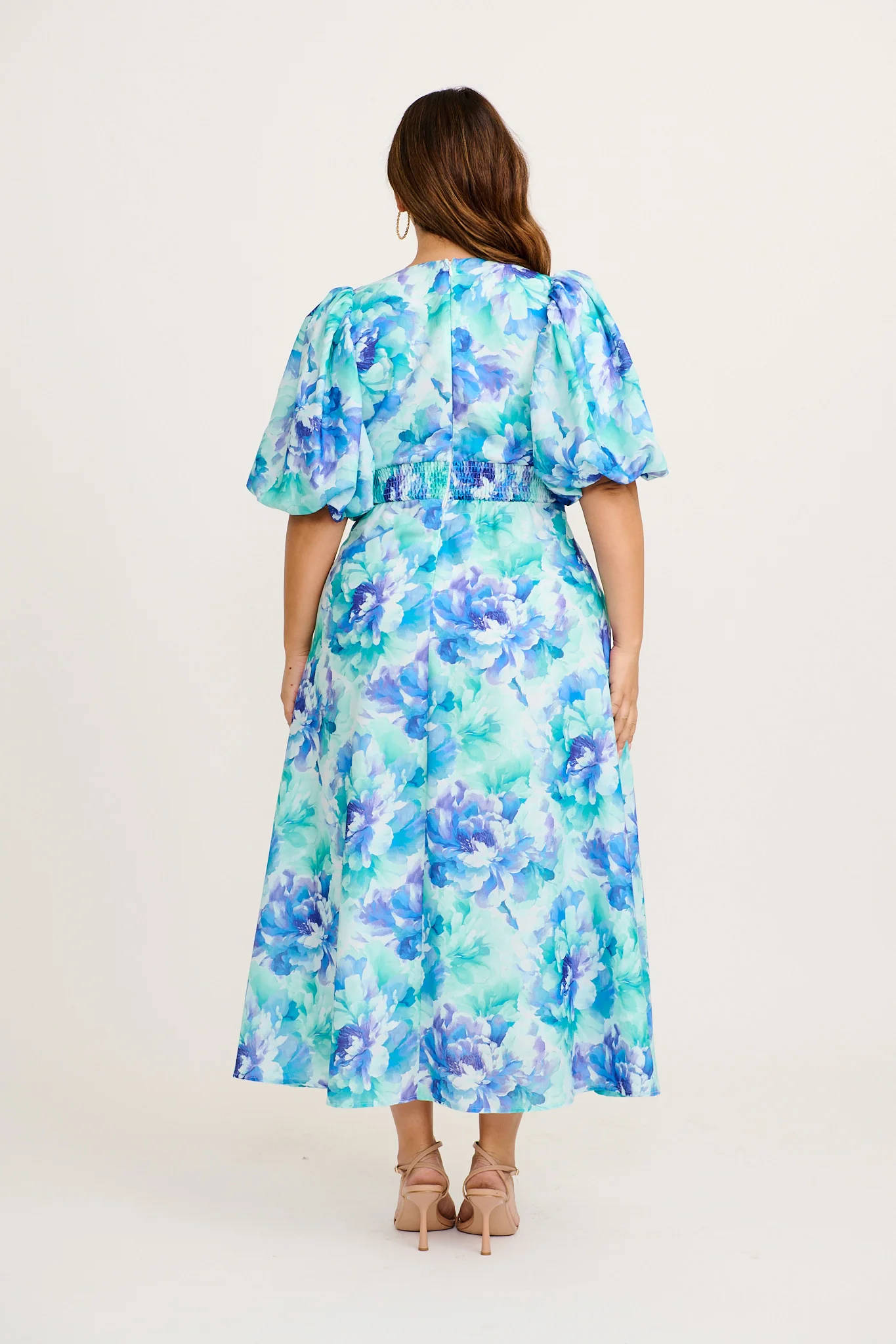 Countess Maxi Dress in Blue Floral Linen Blend - Image 4