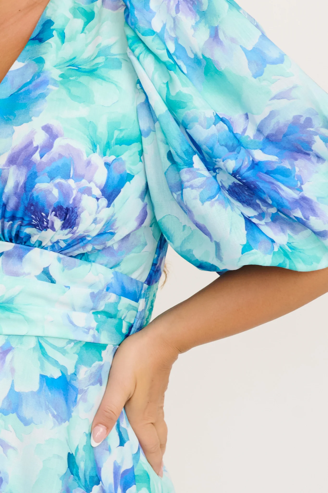 Countess Maxi Dress in Blue Floral Linen Blend - Image 5