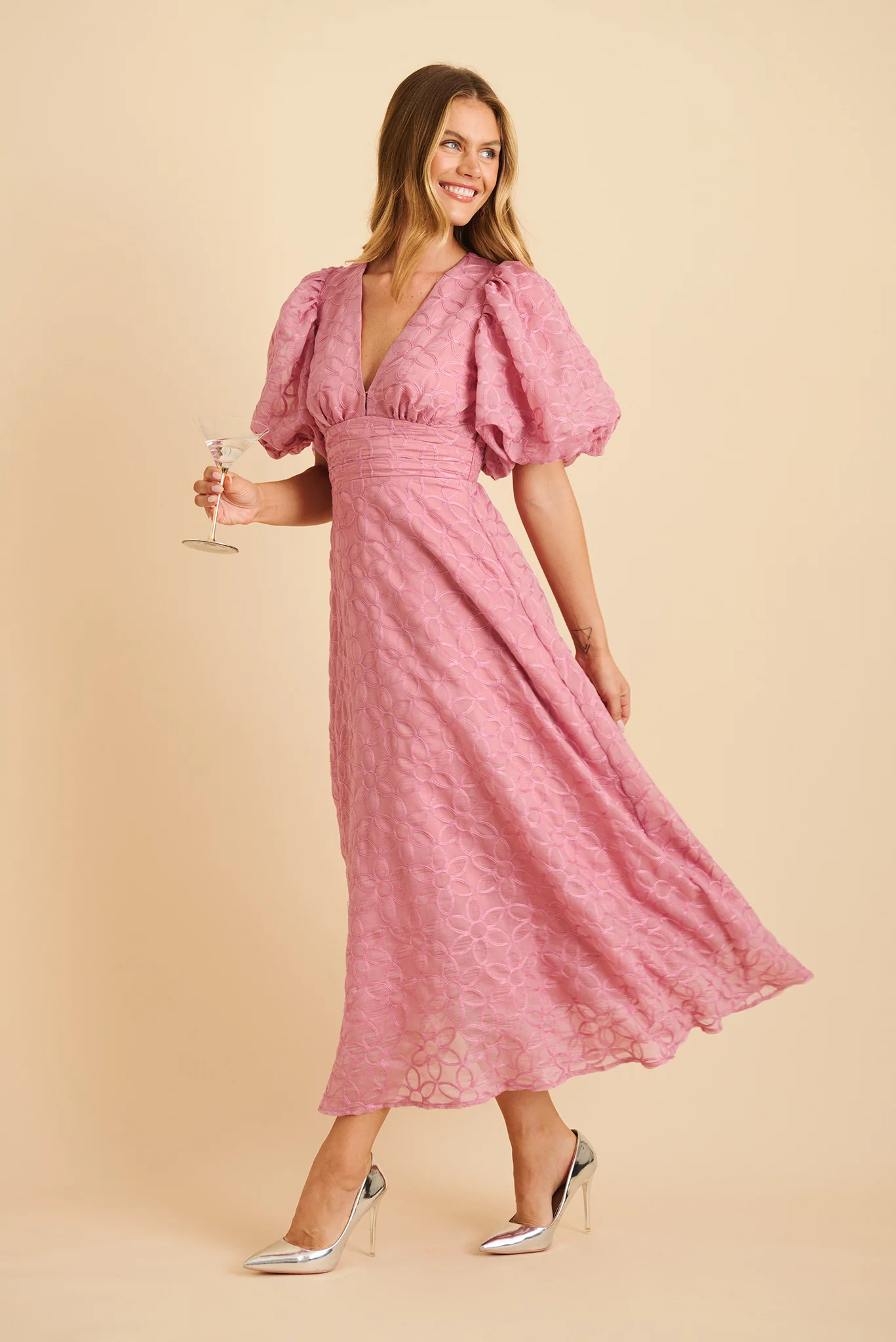 Countess Maxi Dress in Pink Embroidered Organza - Image 13