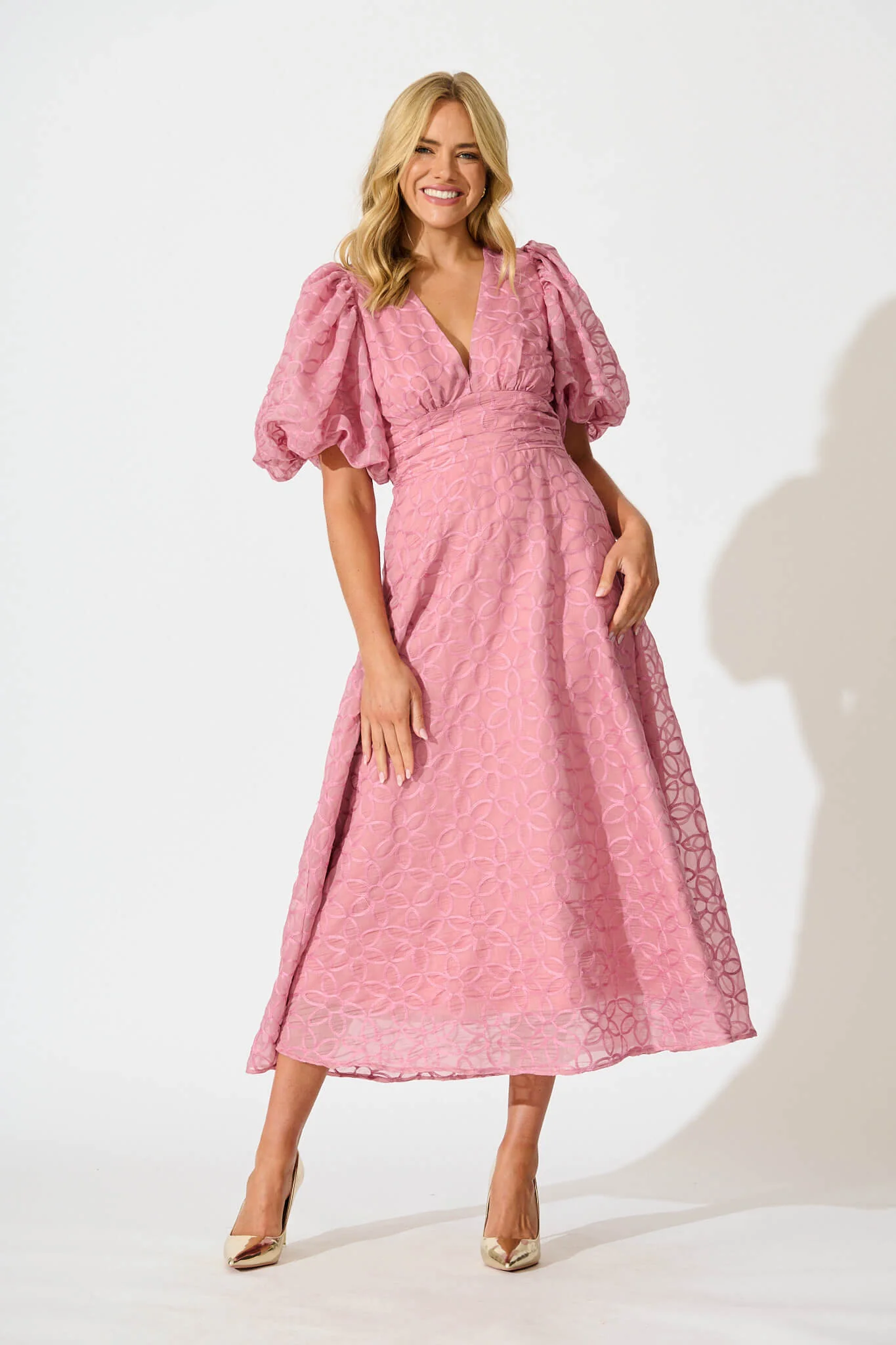 Countess Maxi Dress in Pink Embroidered Organza - Image 3