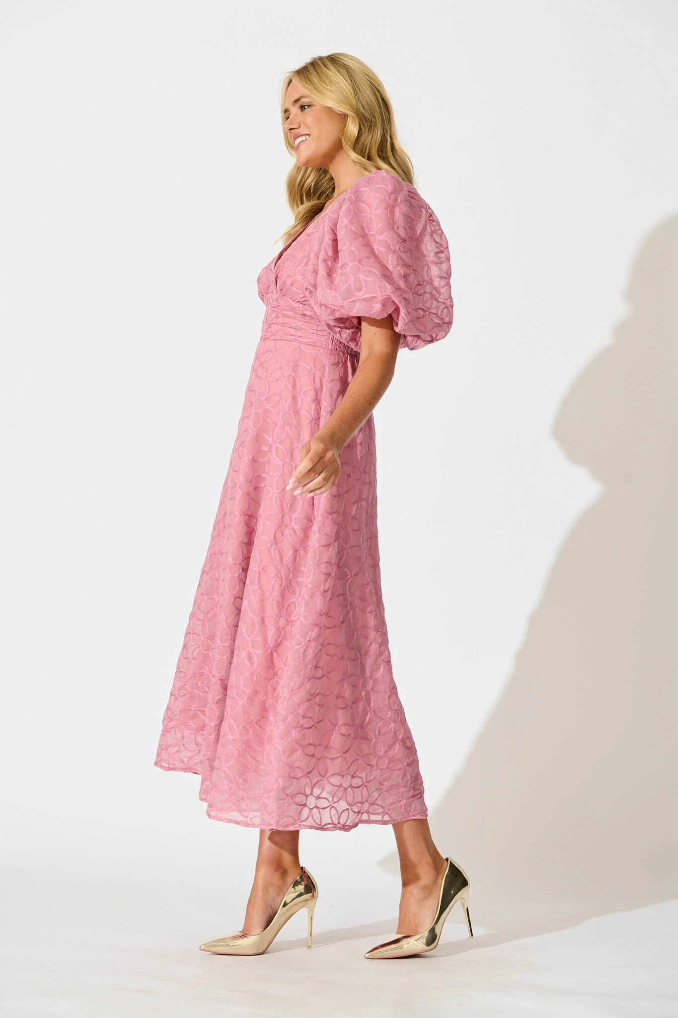 Countess Maxi Dress in Pink Embroidered Organza - Image 5