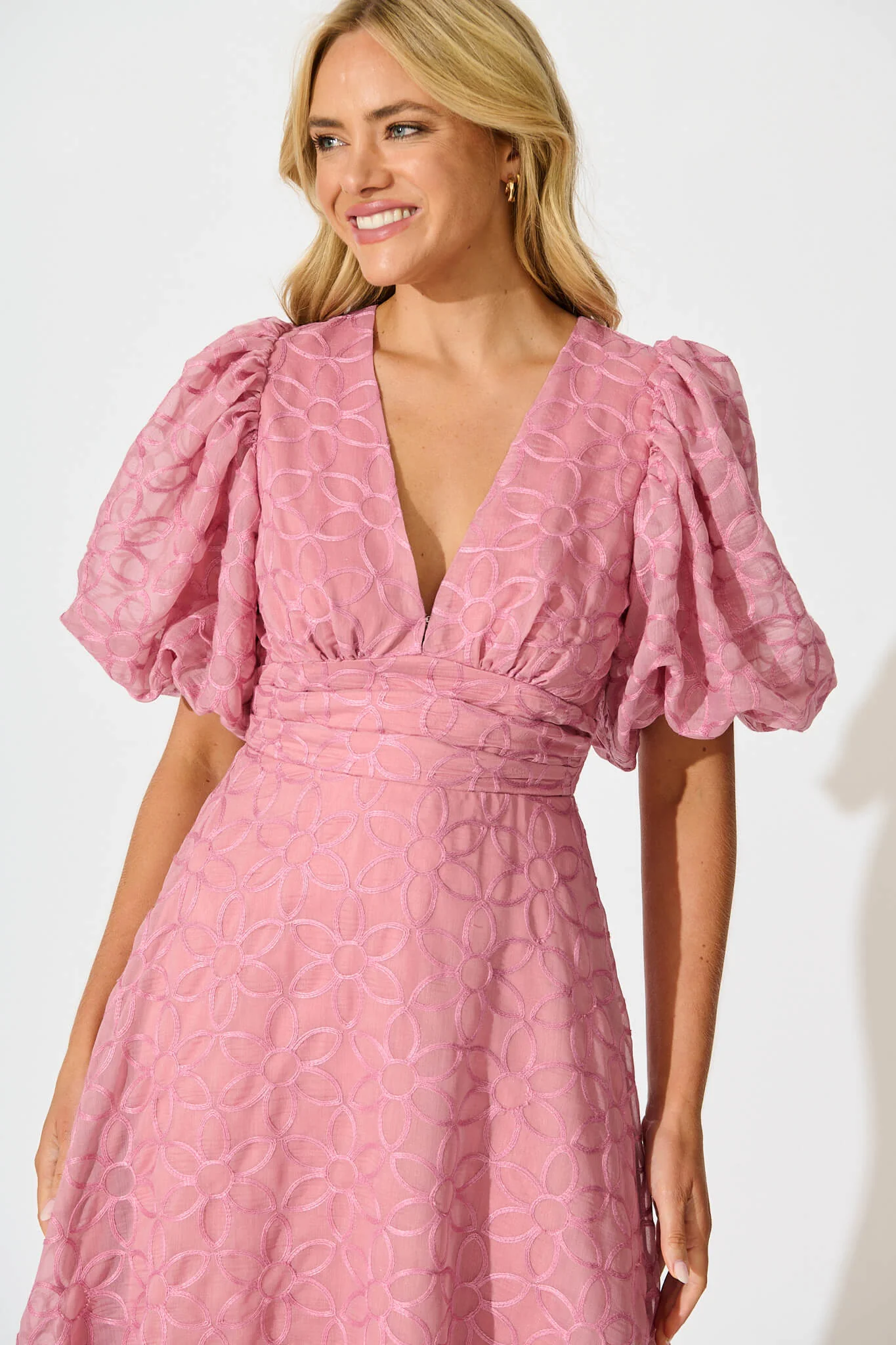 Countess Maxi Dress in Pink Embroidered Organza - Image 8