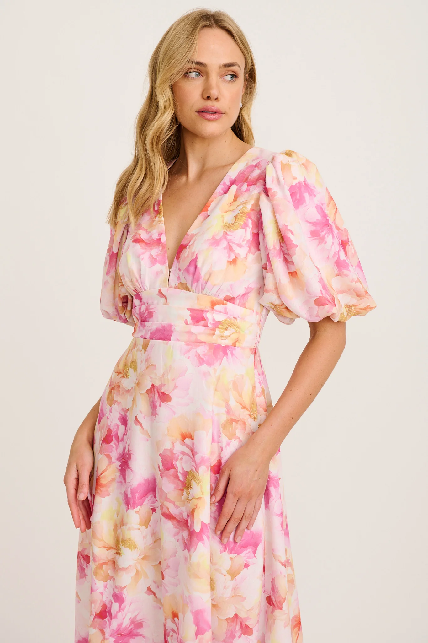 Countess Maxi Dress in Pink Floral Linen Blend - Image 3
