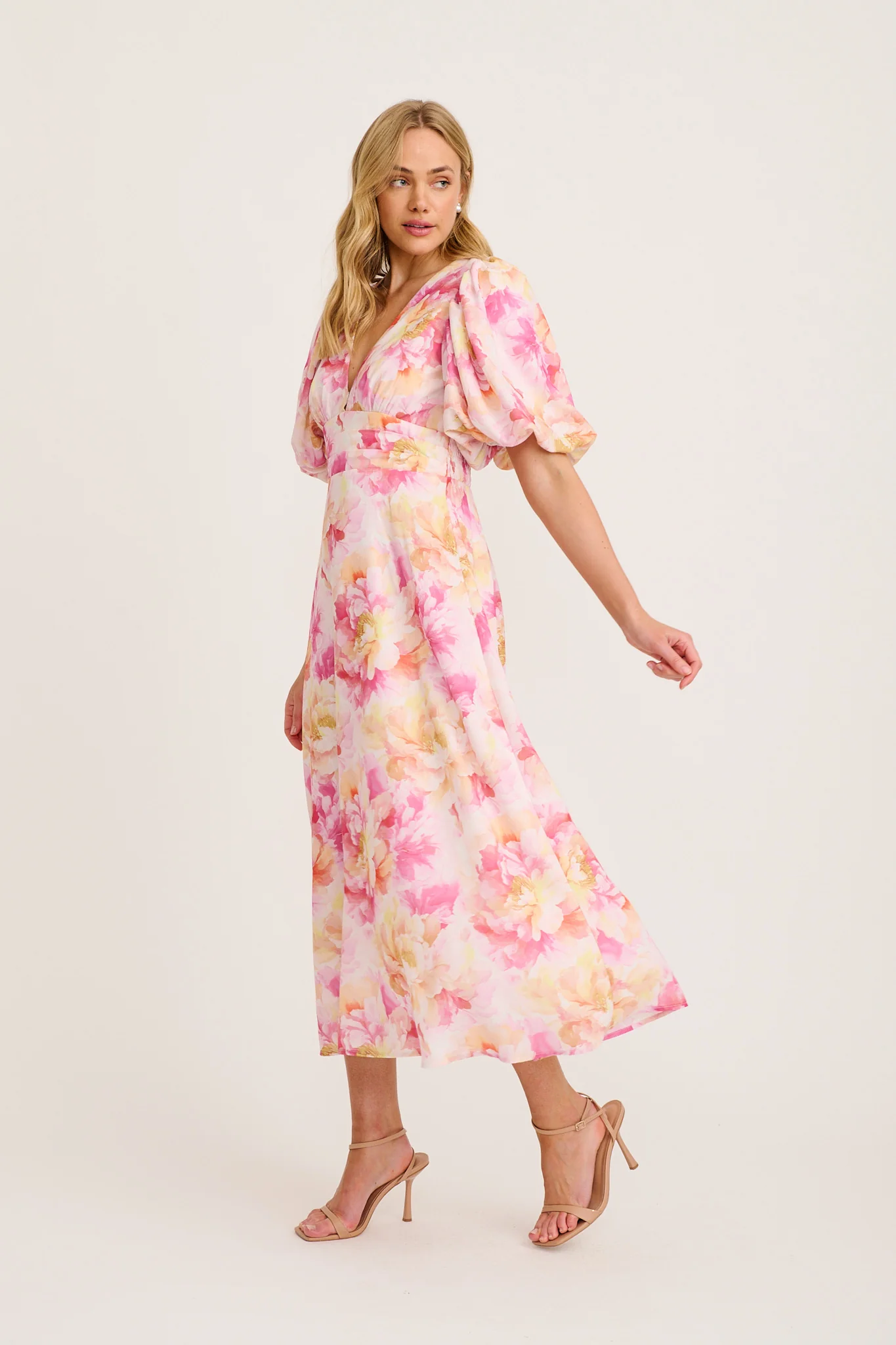 Countess Maxi Dress in Pink Floral Linen Blend - Image 4