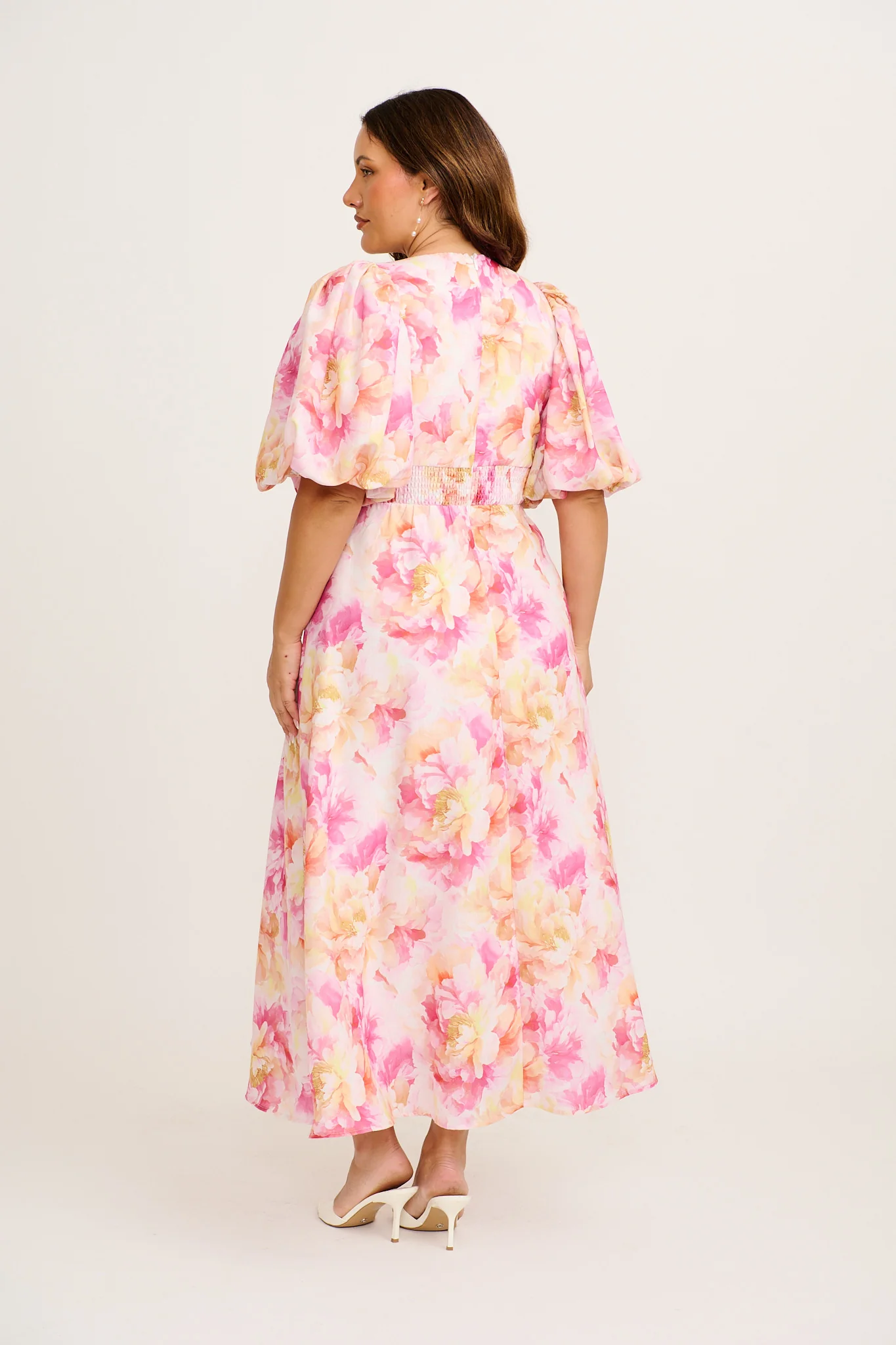 Countess Maxi Dress in Pink Floral Linen Blend - Image 8
