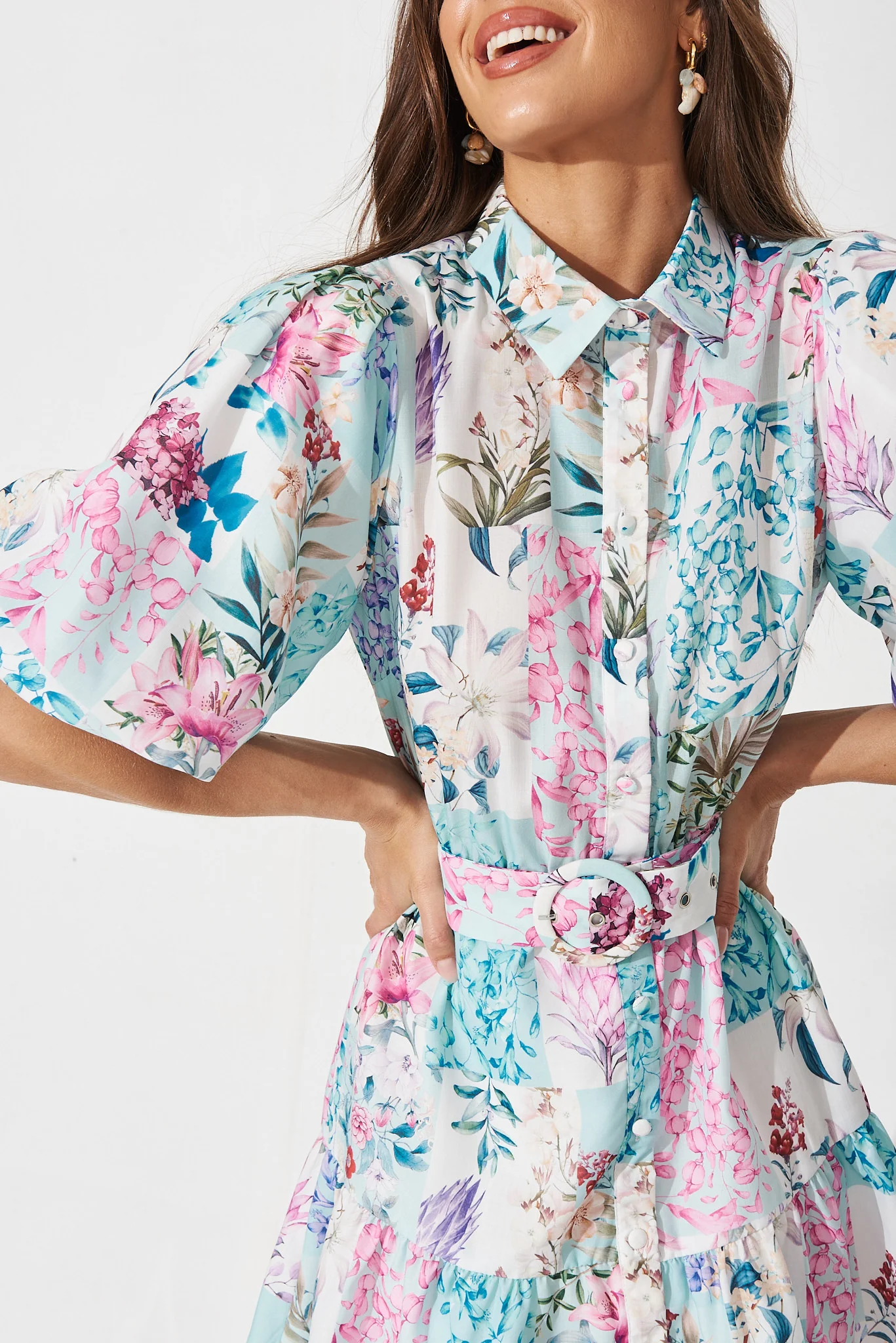 Courtney Shirt Dress In Blue Patch Floral - Image 5