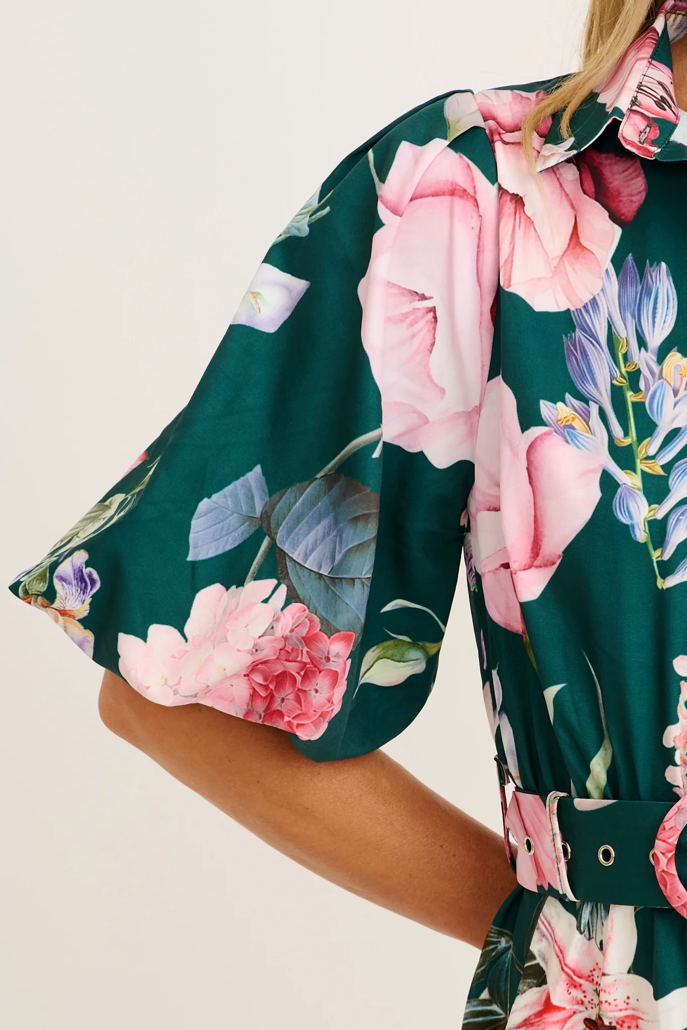 Courtney Shirt Dress in Green with Blush Floral - Image 5