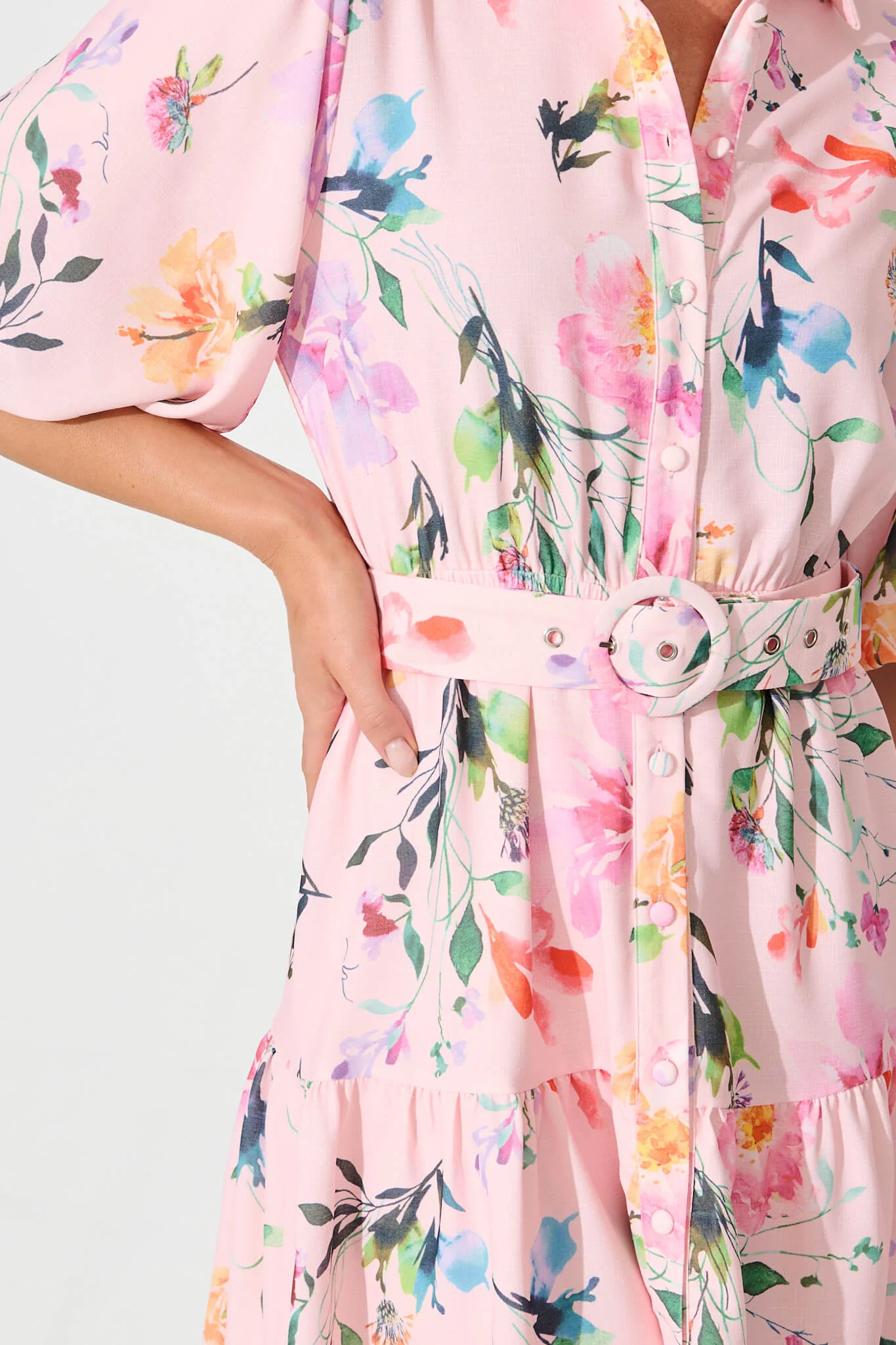 Courtney Shirt Dress In Pink with Multi Floral - Image 5