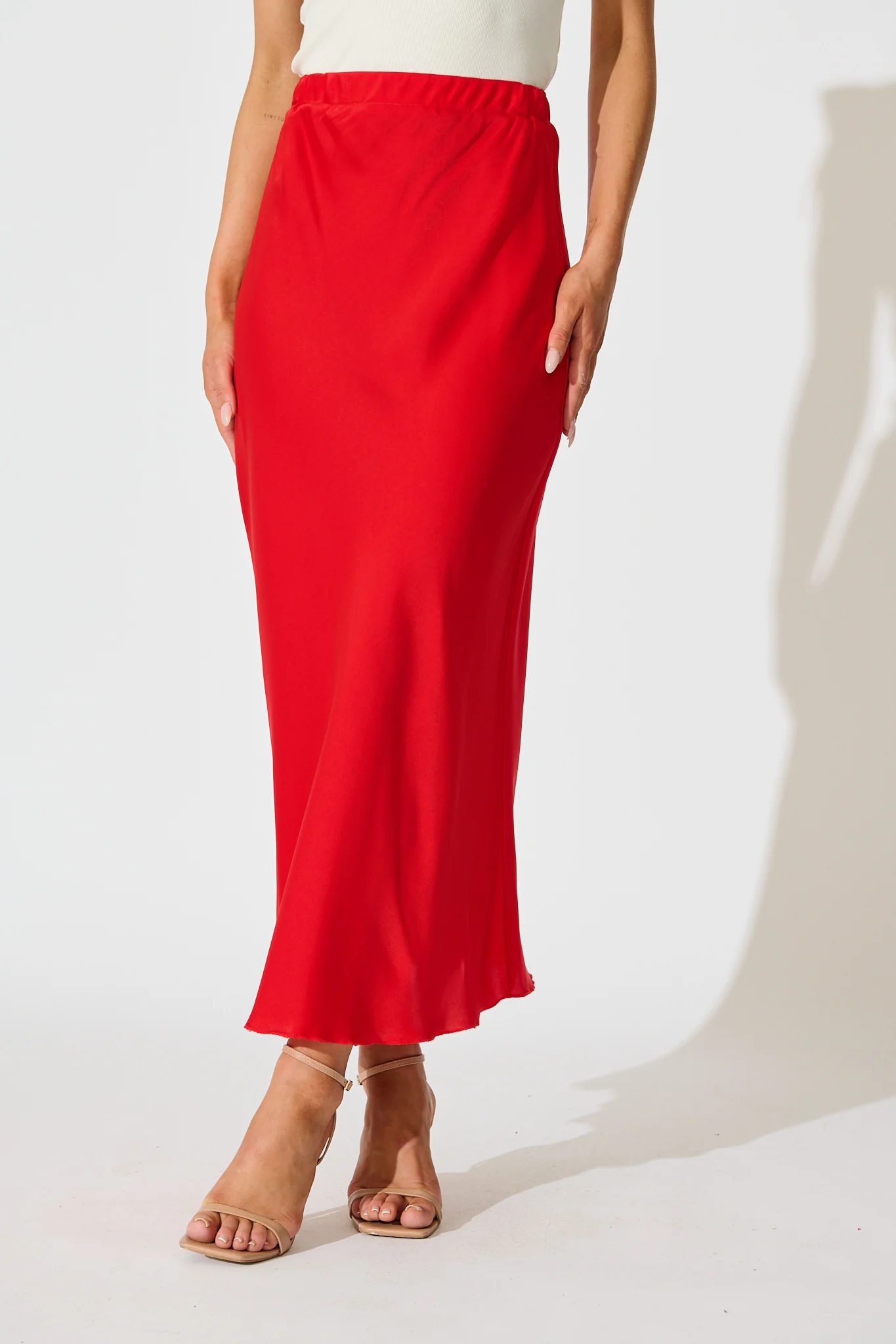 Cressida Maxi Skirt in Red Satin - Image 3