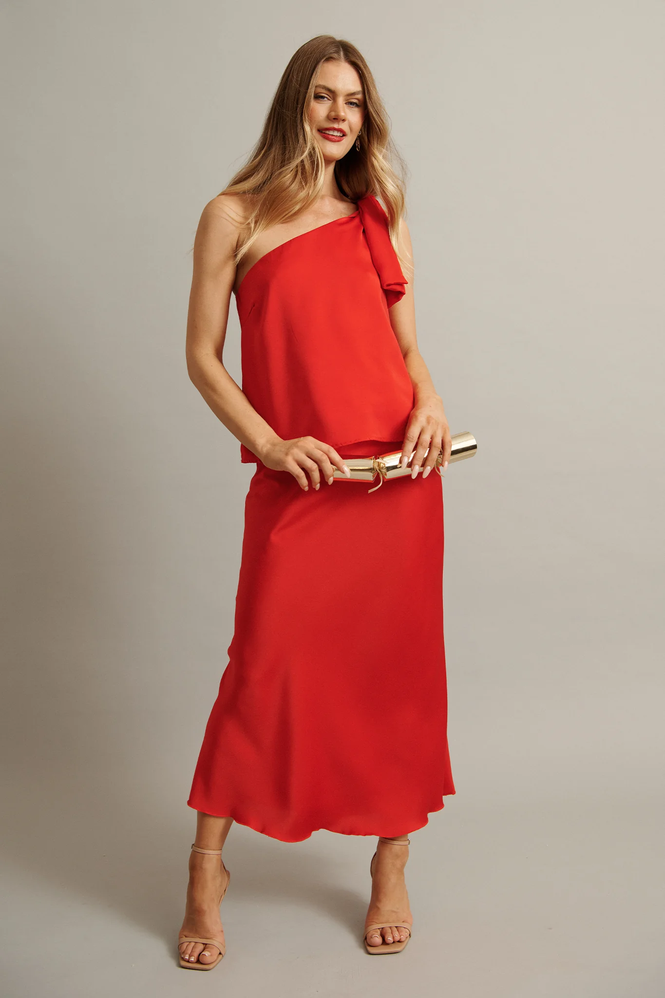 Cressida Maxi Skirt in Red Satin - Image 4