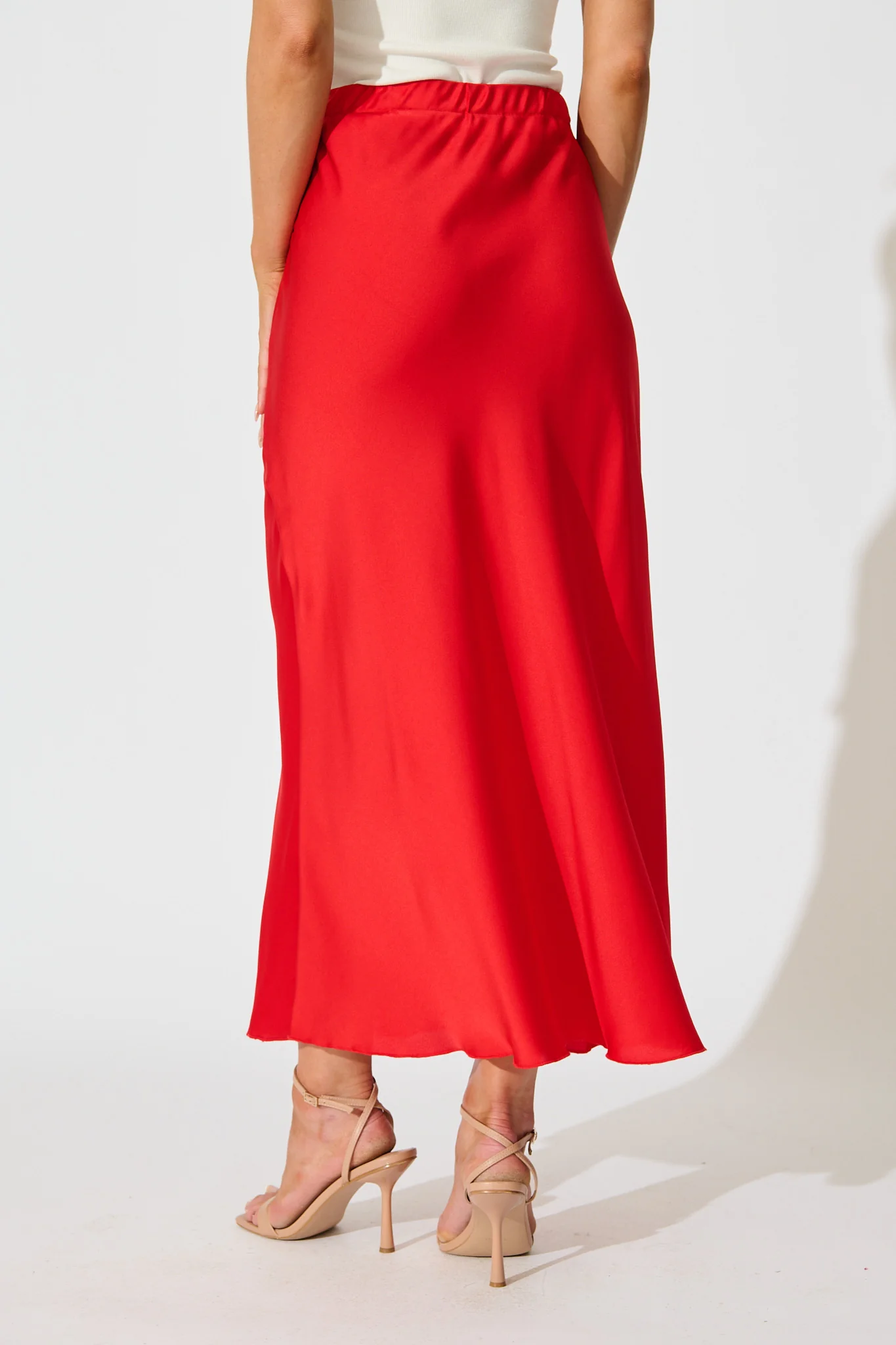 Cressida Maxi Skirt in Red Satin - Image 6